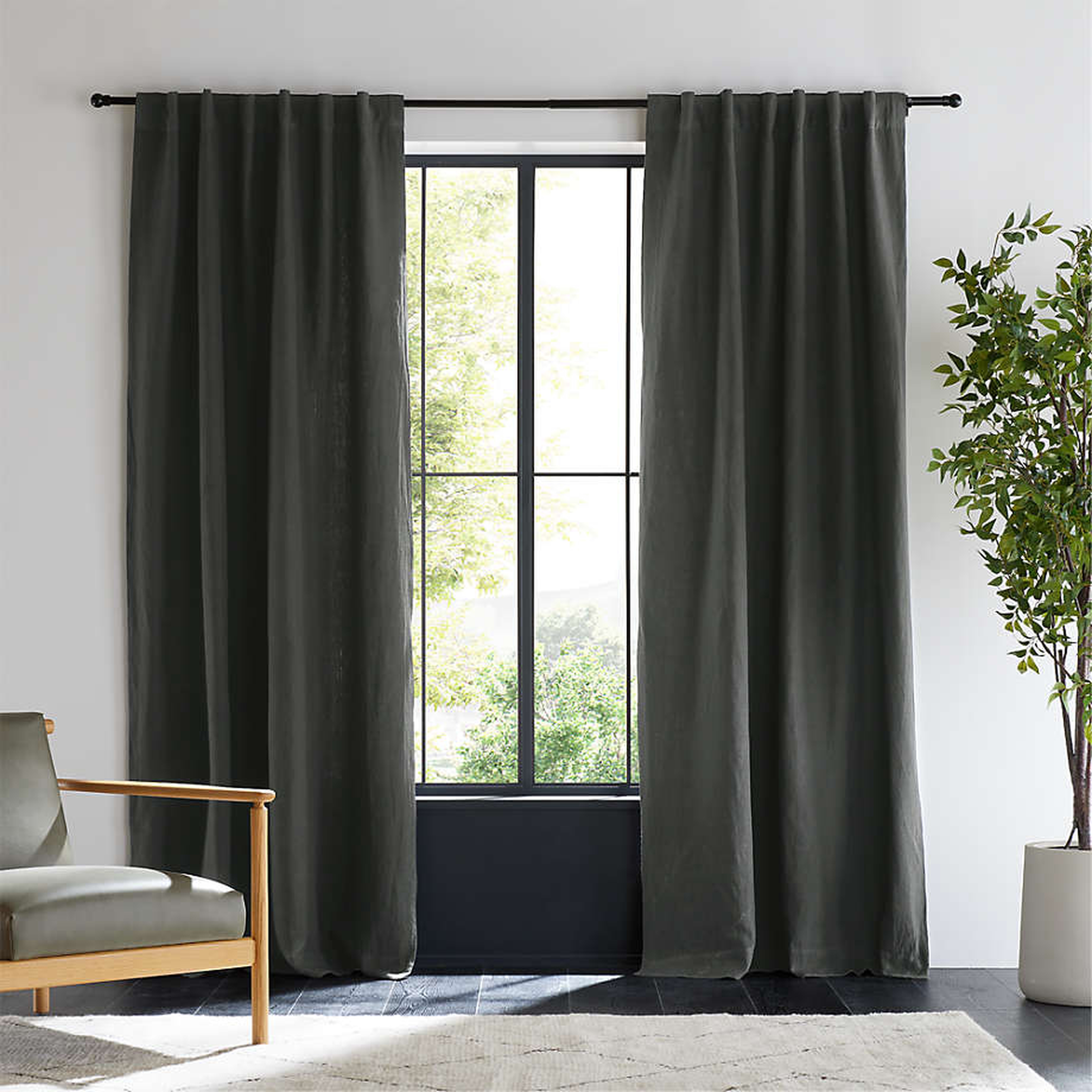 Storm Grey EUROPEAN FLAX ™-Certified Linen Window Curtain Panel 52"x120" - Crate and Barrel
