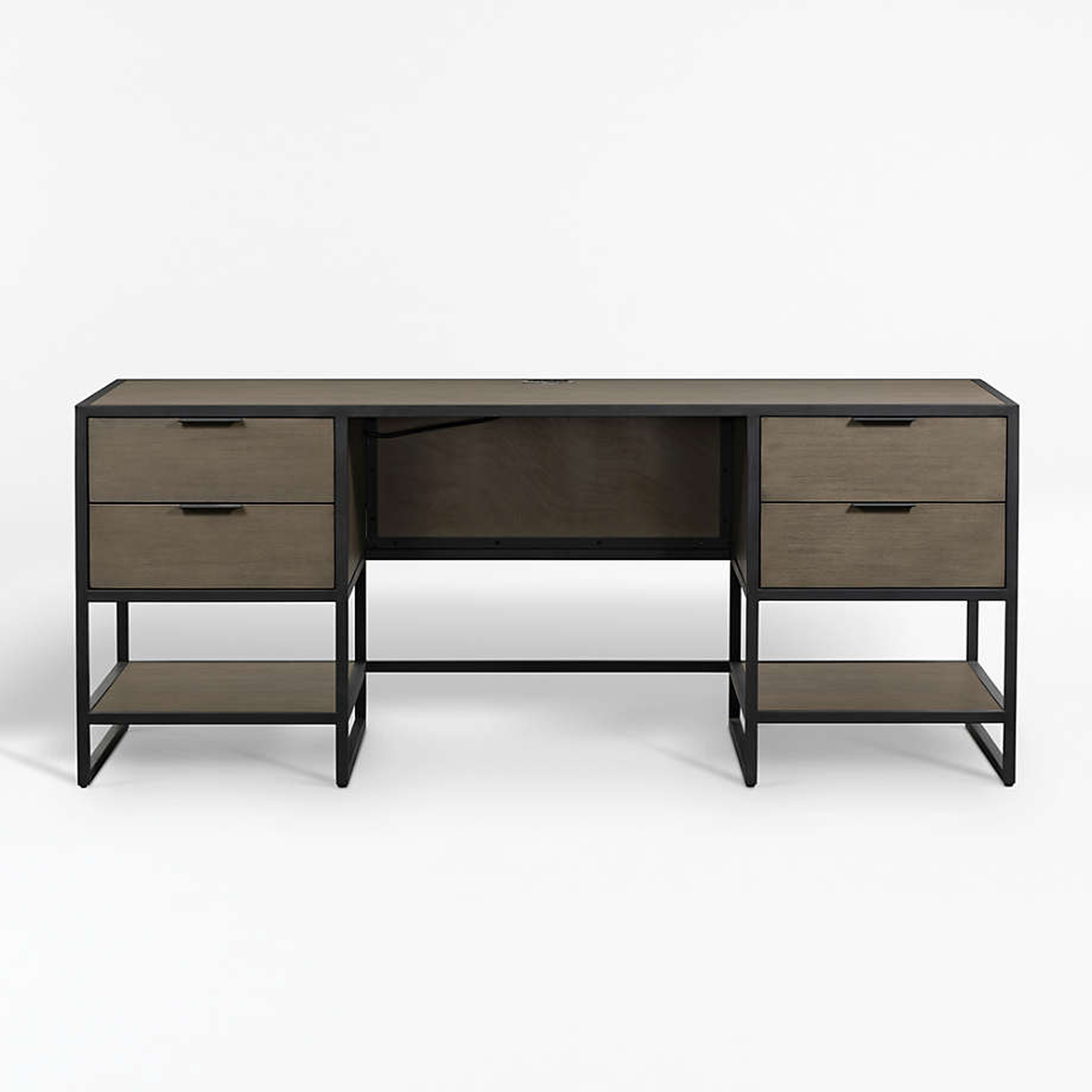 Oxford Weathered Brown Wood Desk with Drawers - Crate and Barrel