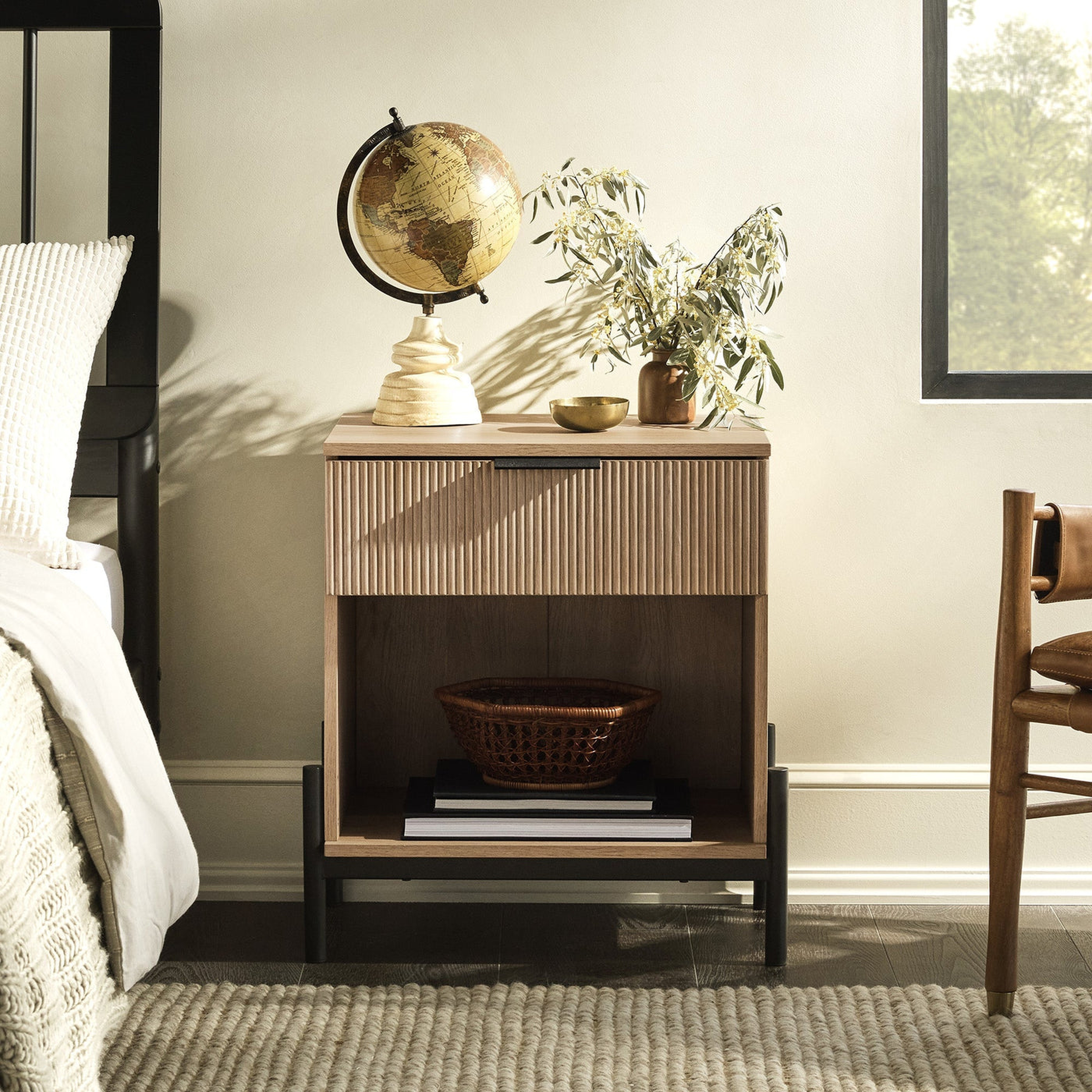 Paris Modern Reeded-Drawer Nightstand - Coastal Oak - Walker Edison