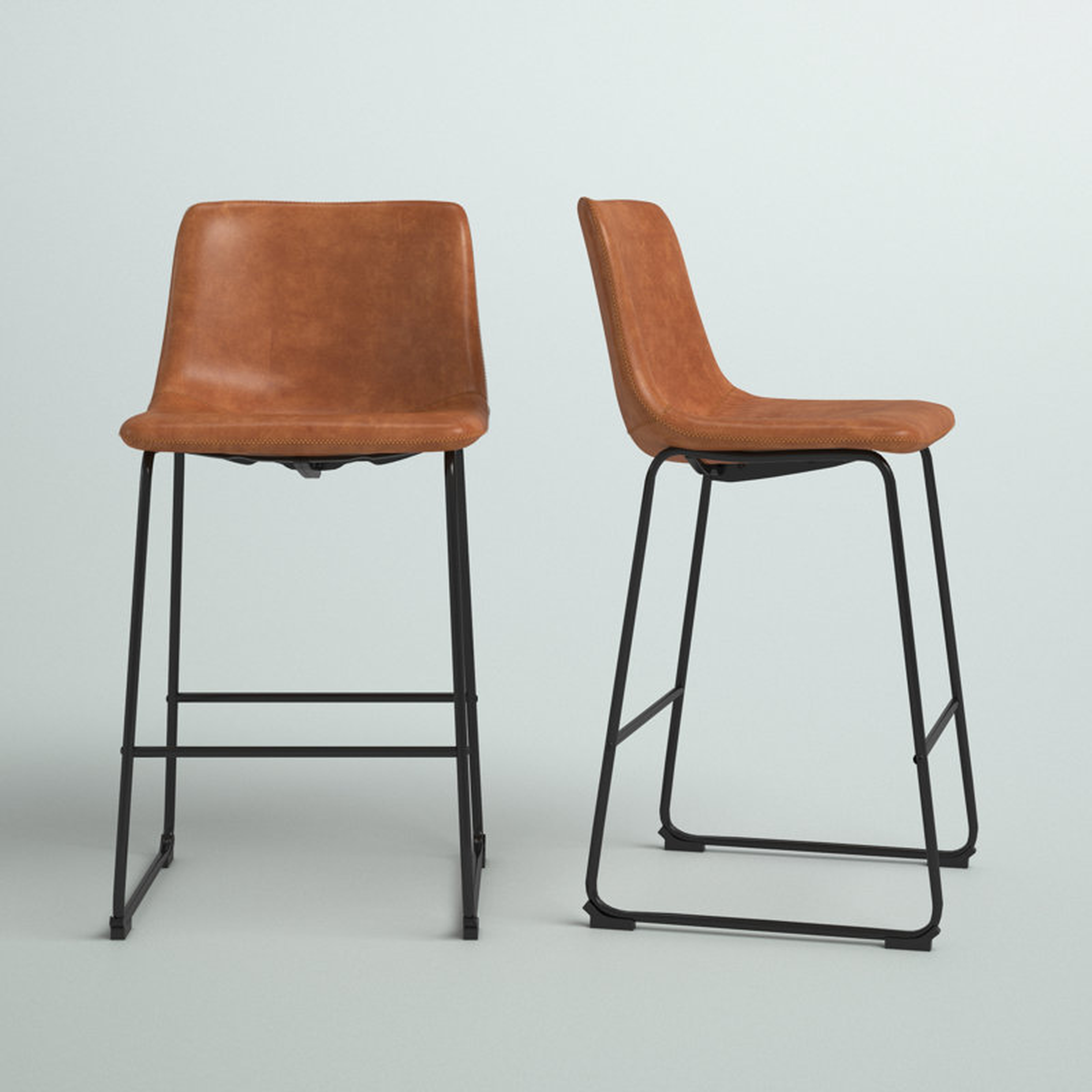 Halterman Tufted Faux Leather Upholstered Counter & Bar Stool with Metal Sled Base (Set of 2) - Wayfair