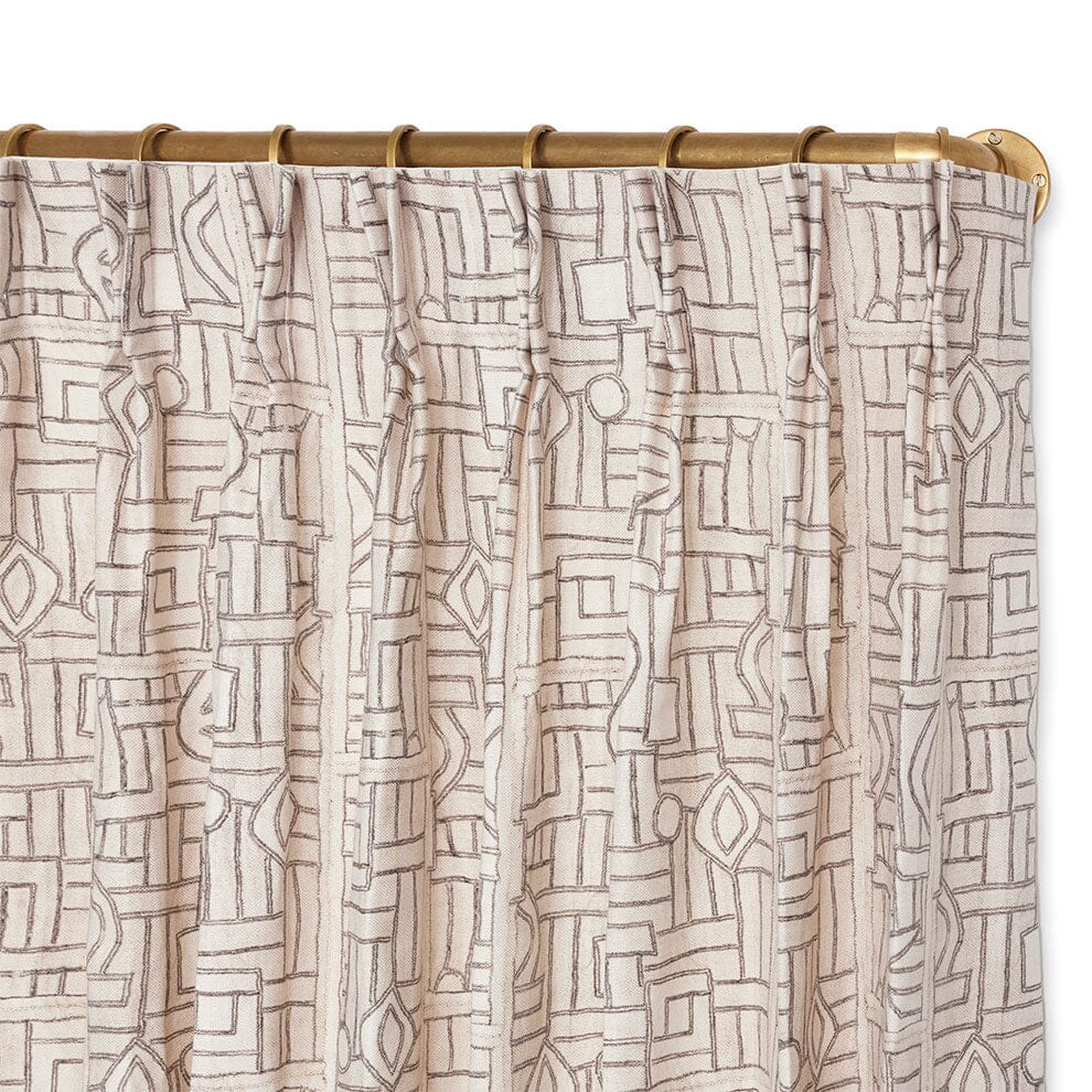 Ecru Maze Kuba Cloth French Pleat Curtain by St. Frank | Brown | 108" Panel | Cotton/Linen - St. Frank