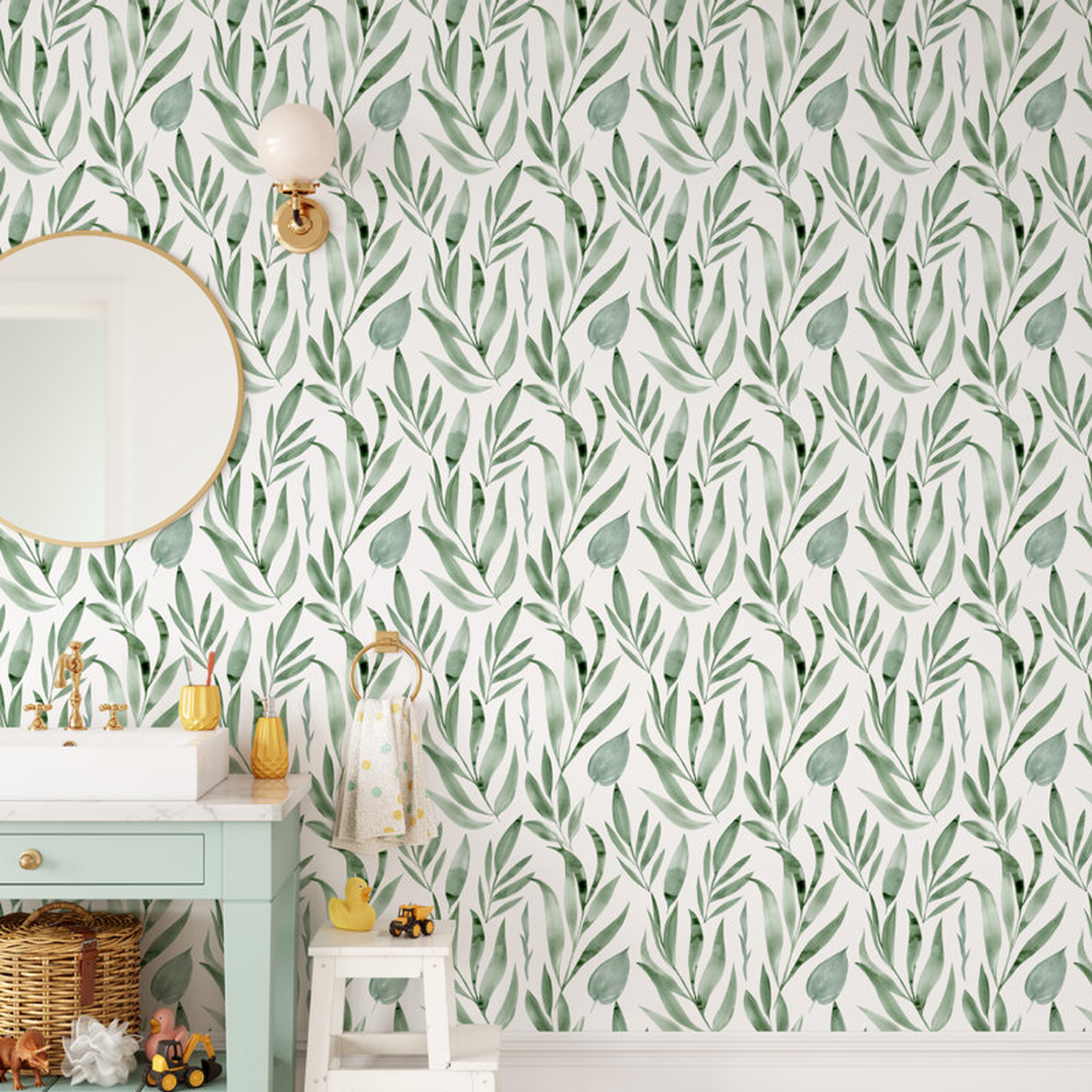 Green Leaves Pattern Removable Wallpaper, 24" x 100" - Wayfair