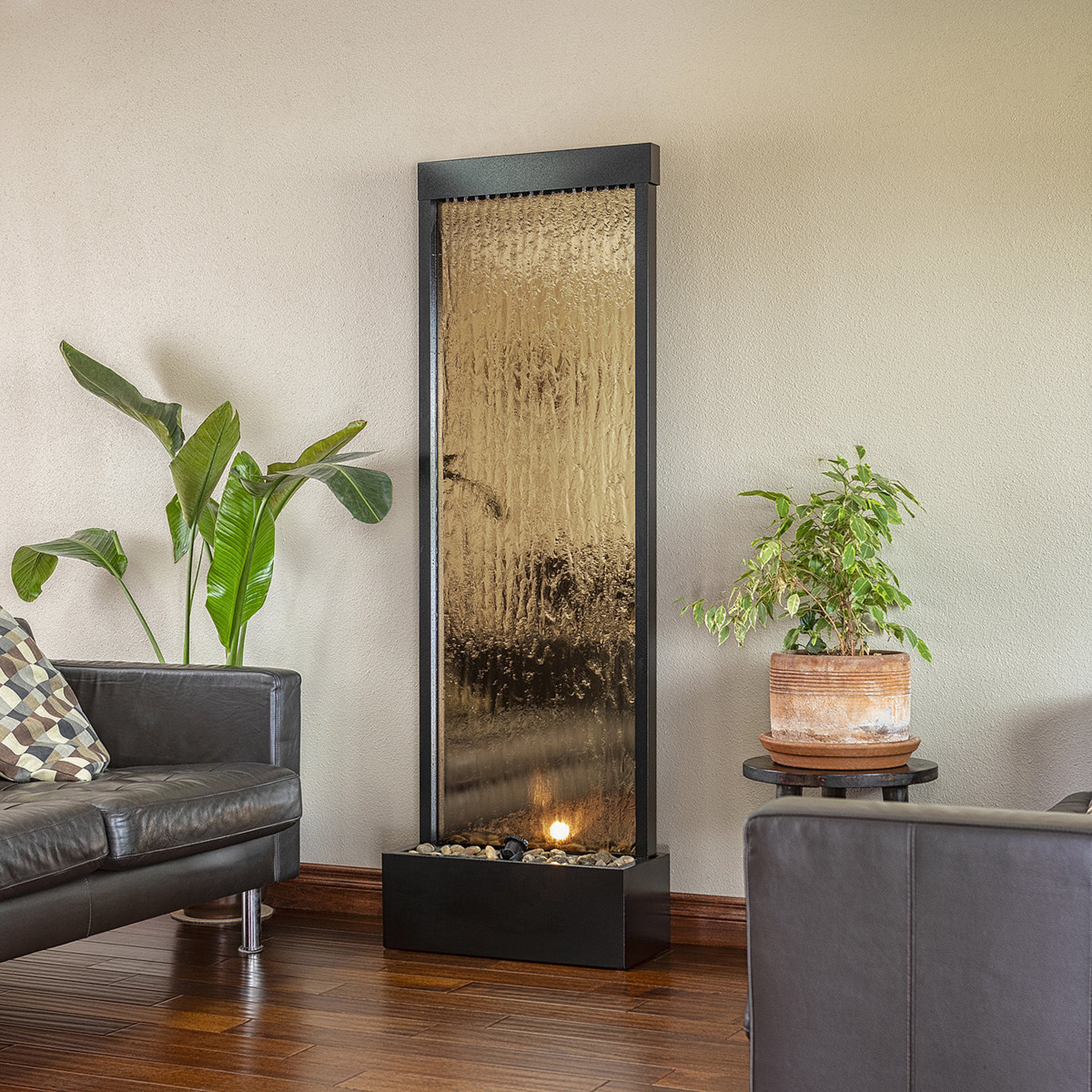 Metal Mirror Waterfall Fountain with Light - Wayfair