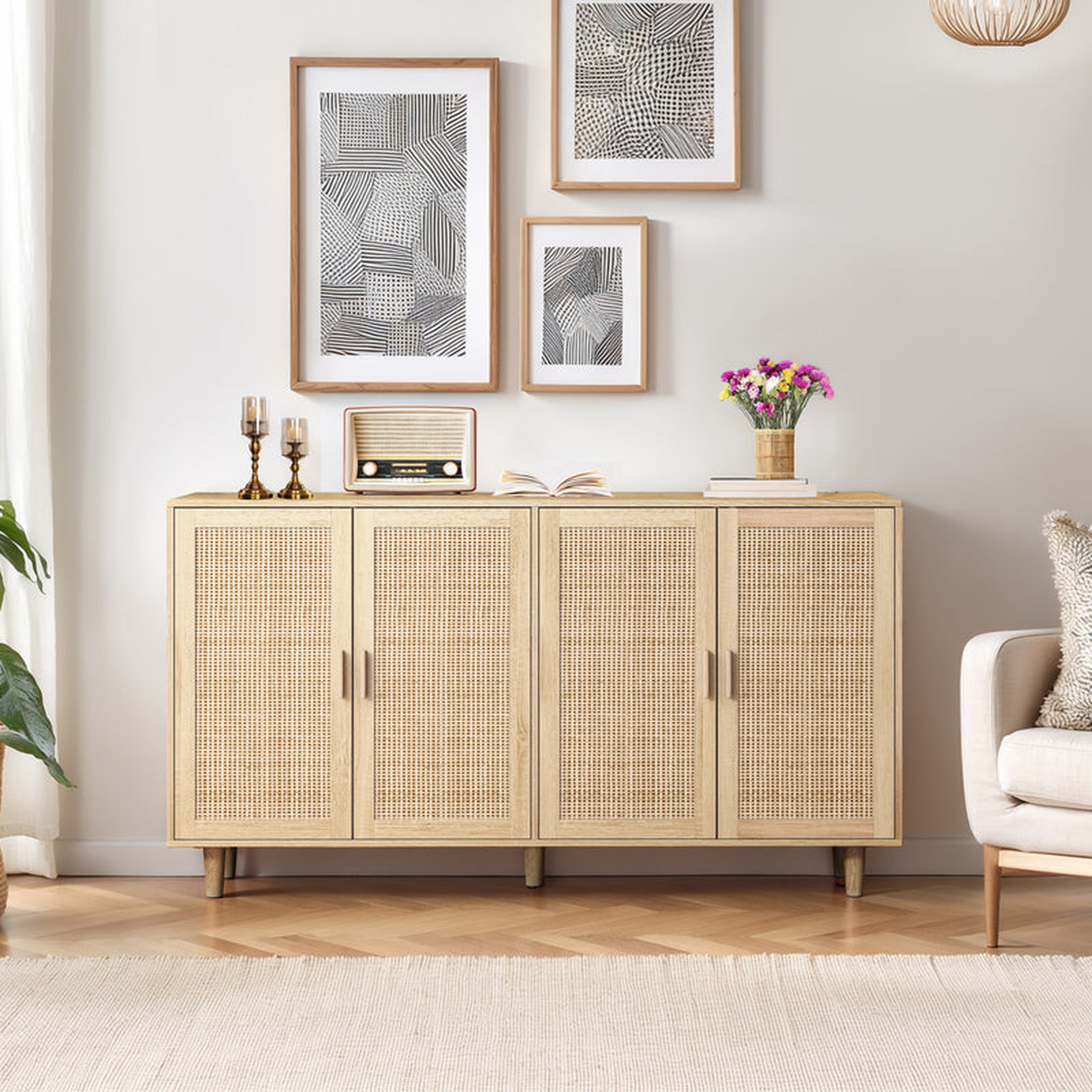 Modern 4-Door Rattan Storage Sideboard TV Stand - Walker Edison