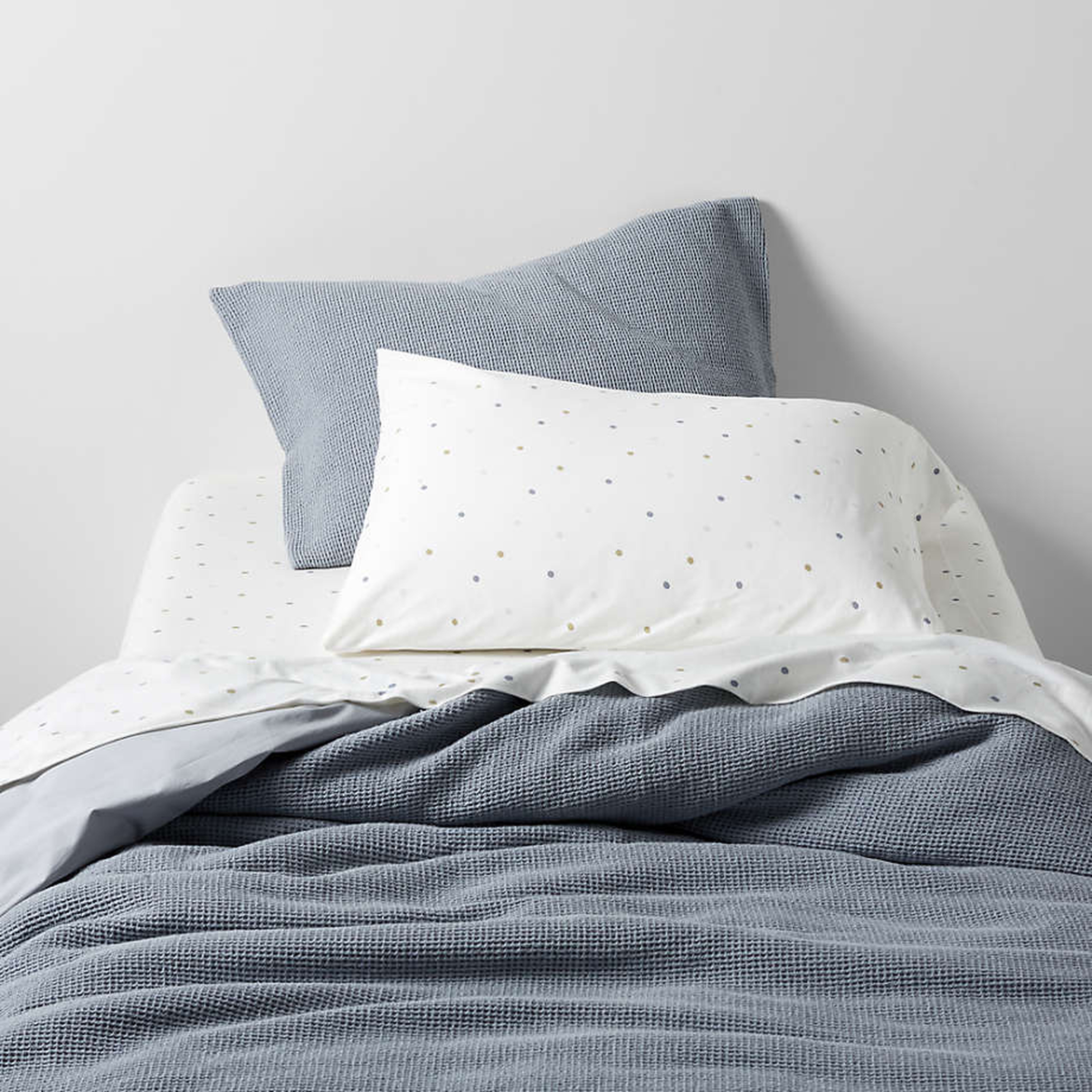 Scoop Light Blue Waffle Weave Organic Cotton Kids Full/Queen Duvet Cover - Crate & Kids