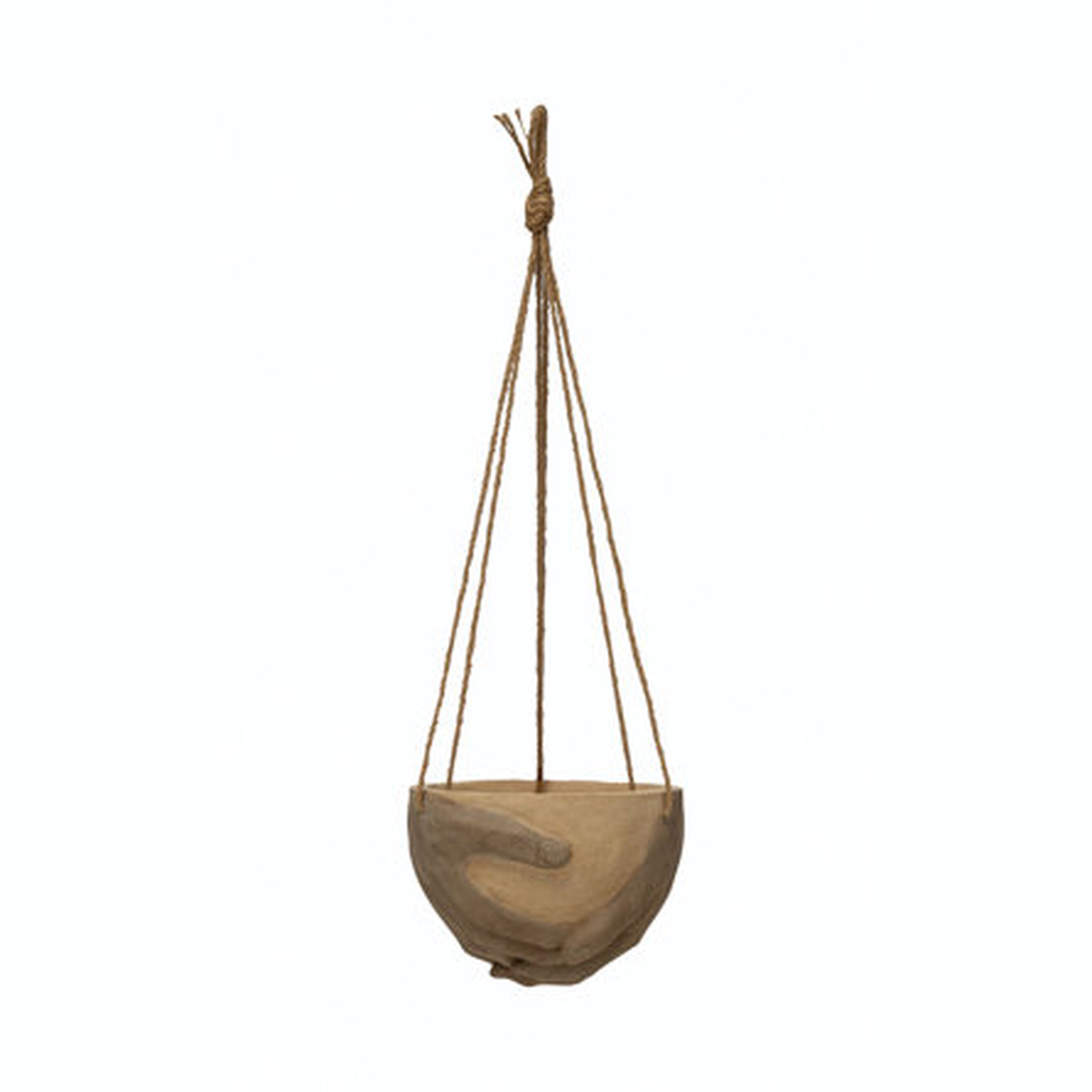 Hanging Resin and Cement Planter with Hands and Jute Hanger - Creative Co-Op