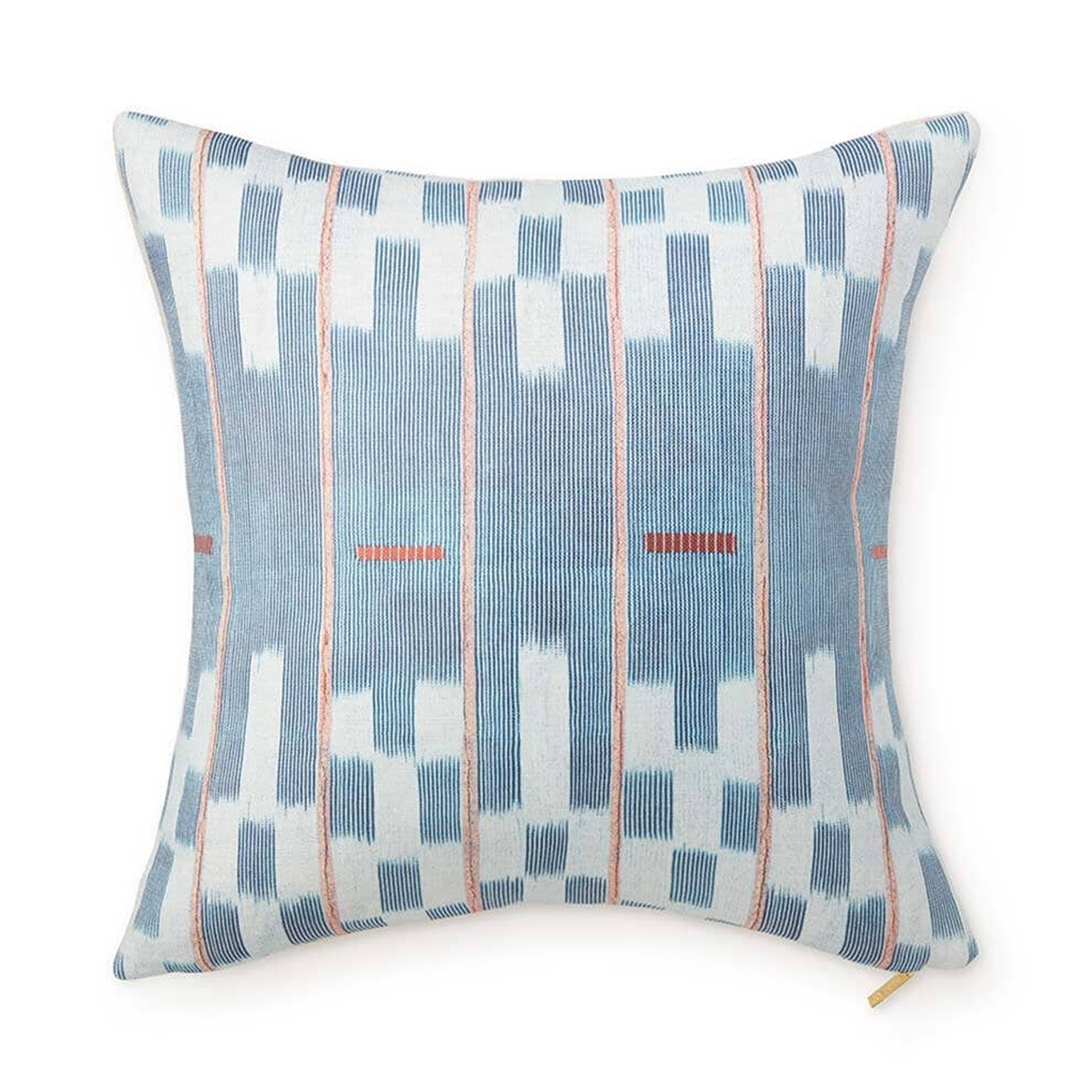 Chambray Lattice Baule Pillow by St. Frank | Blue | 22" W x 22" H | Cotton/Linen - St. Frank