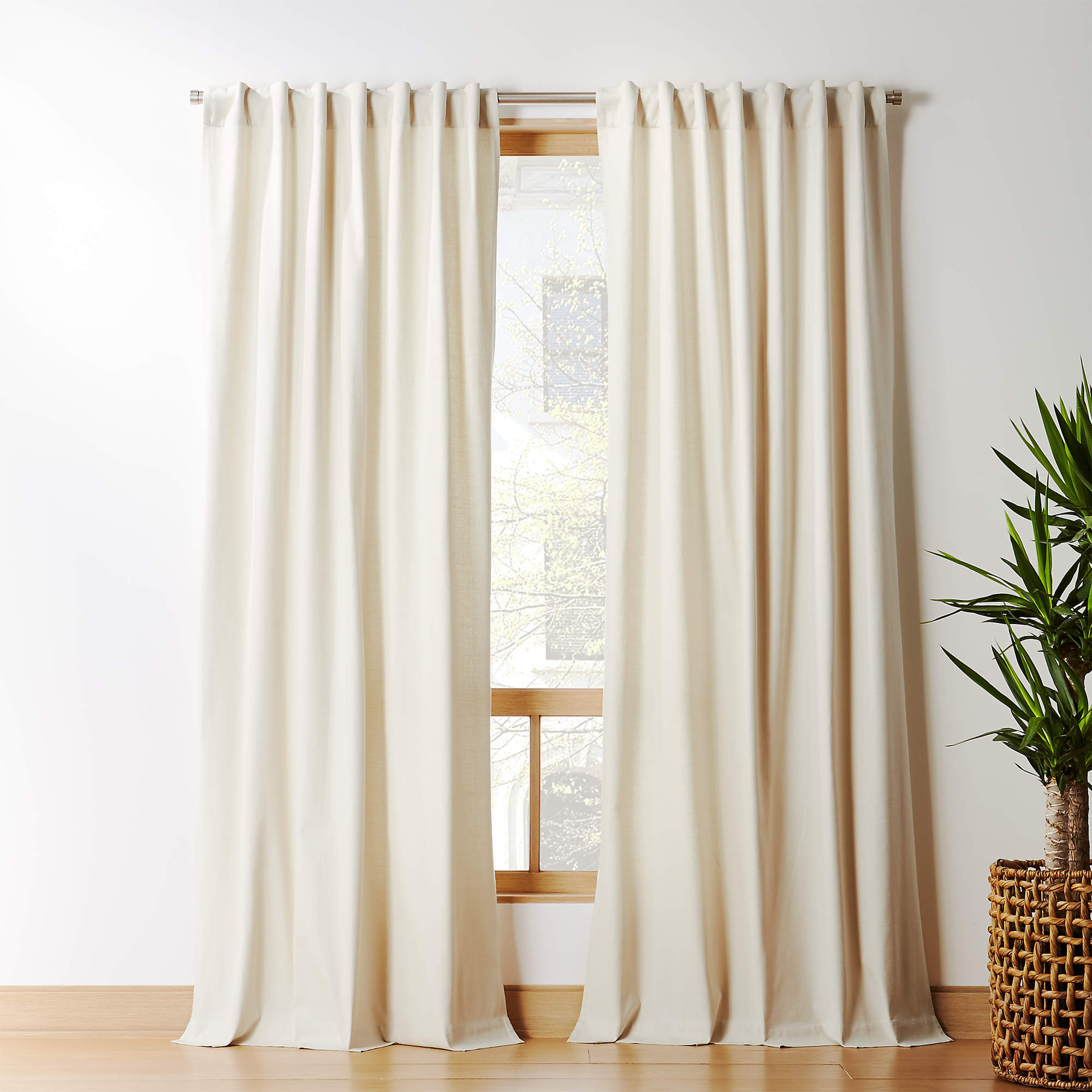 Natural Tan Cotton Basketweave Window Curtain Panel 48"x108" - CB2