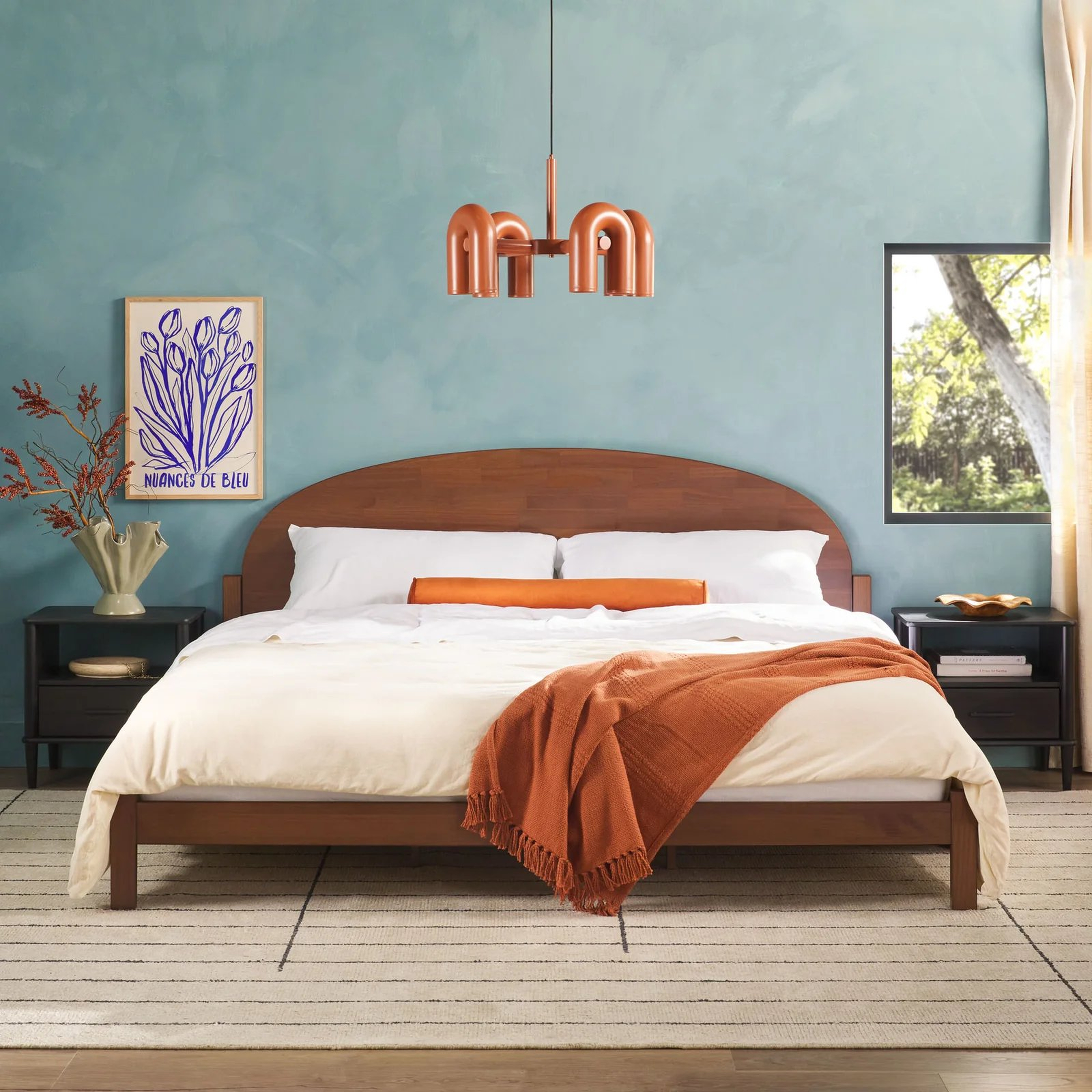 Elias Solid Wood Bed with Arched Headboard Queen - Walker Edison