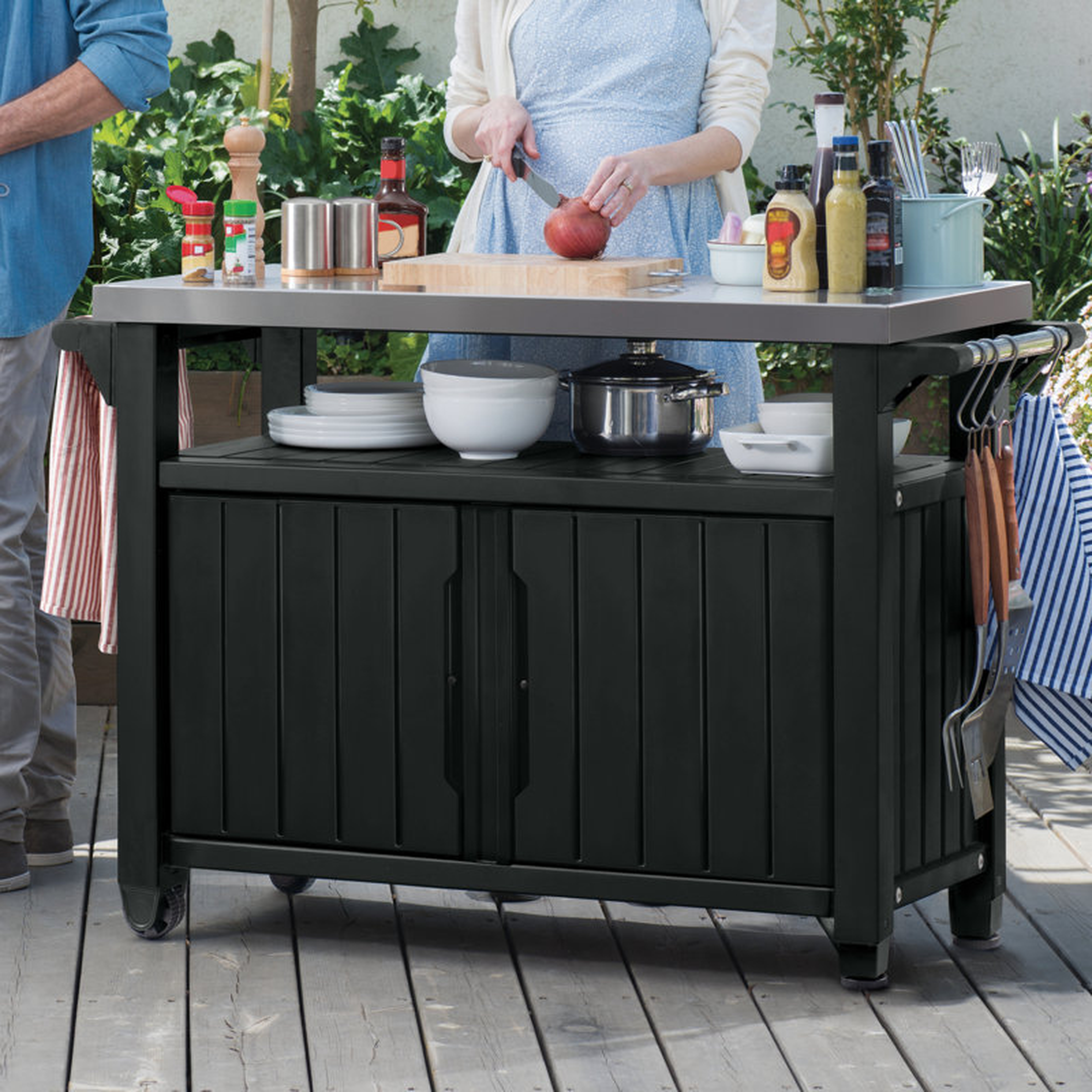 Arrilla Bar Cart Made of Durable Wood-look Resin And Stainless Steel Countertop - Wayfair