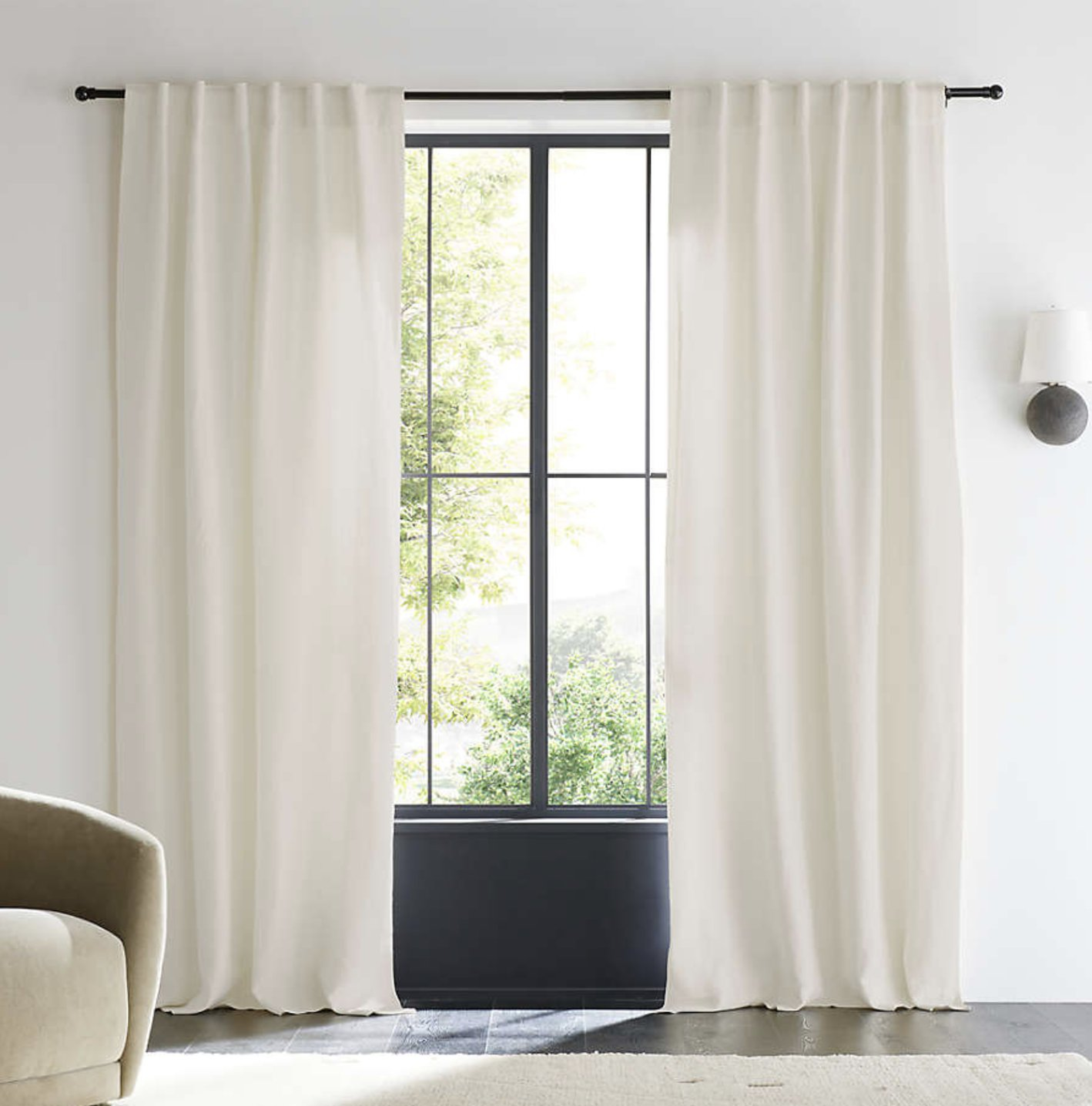 Ivory EUROPEAN FLAX ™-Certified Linen Window Curtain Panel 52"x96" - Crate and Barrel