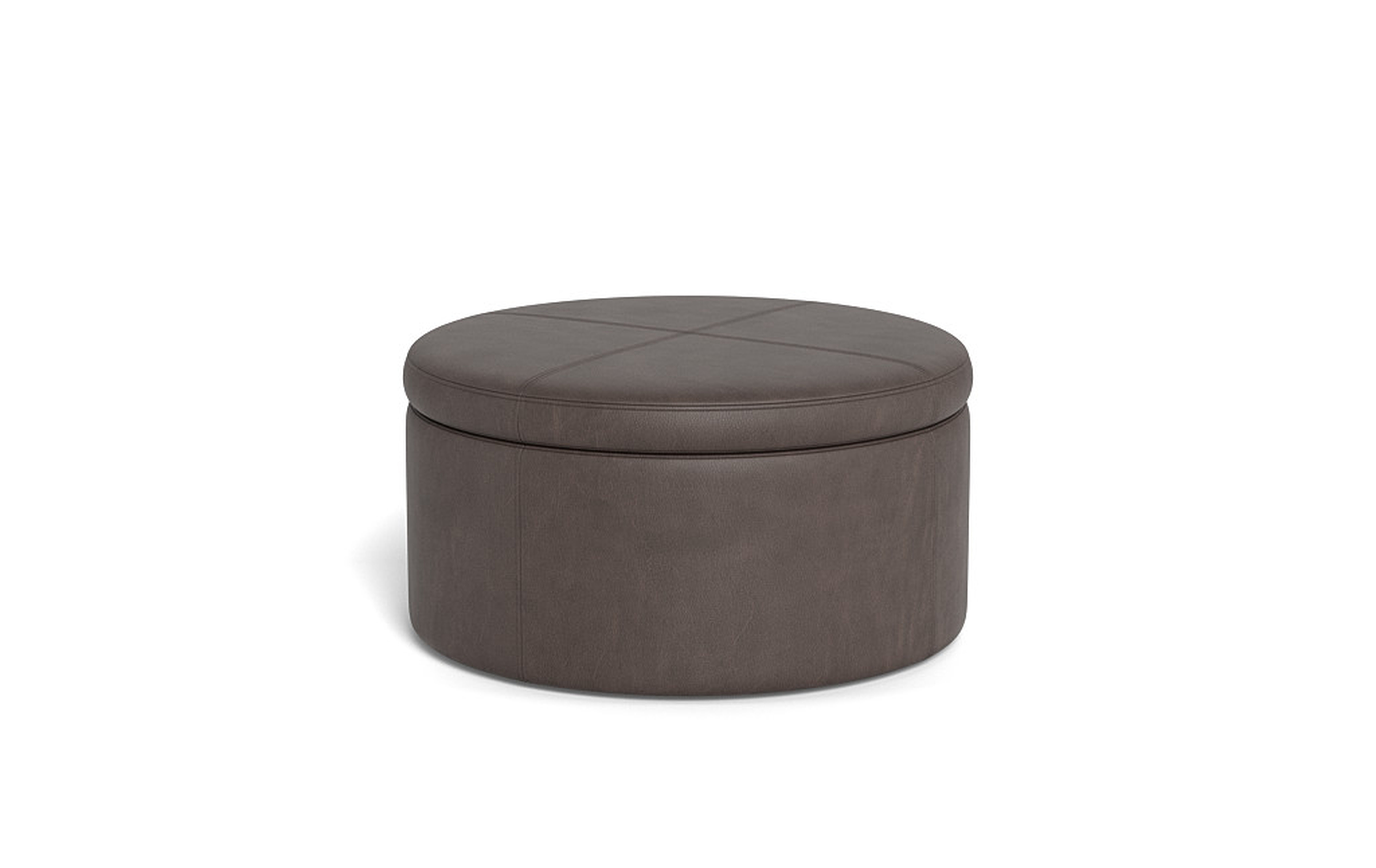 Colten Leather Round Storage Coffee Table Ottoman - Interior Define