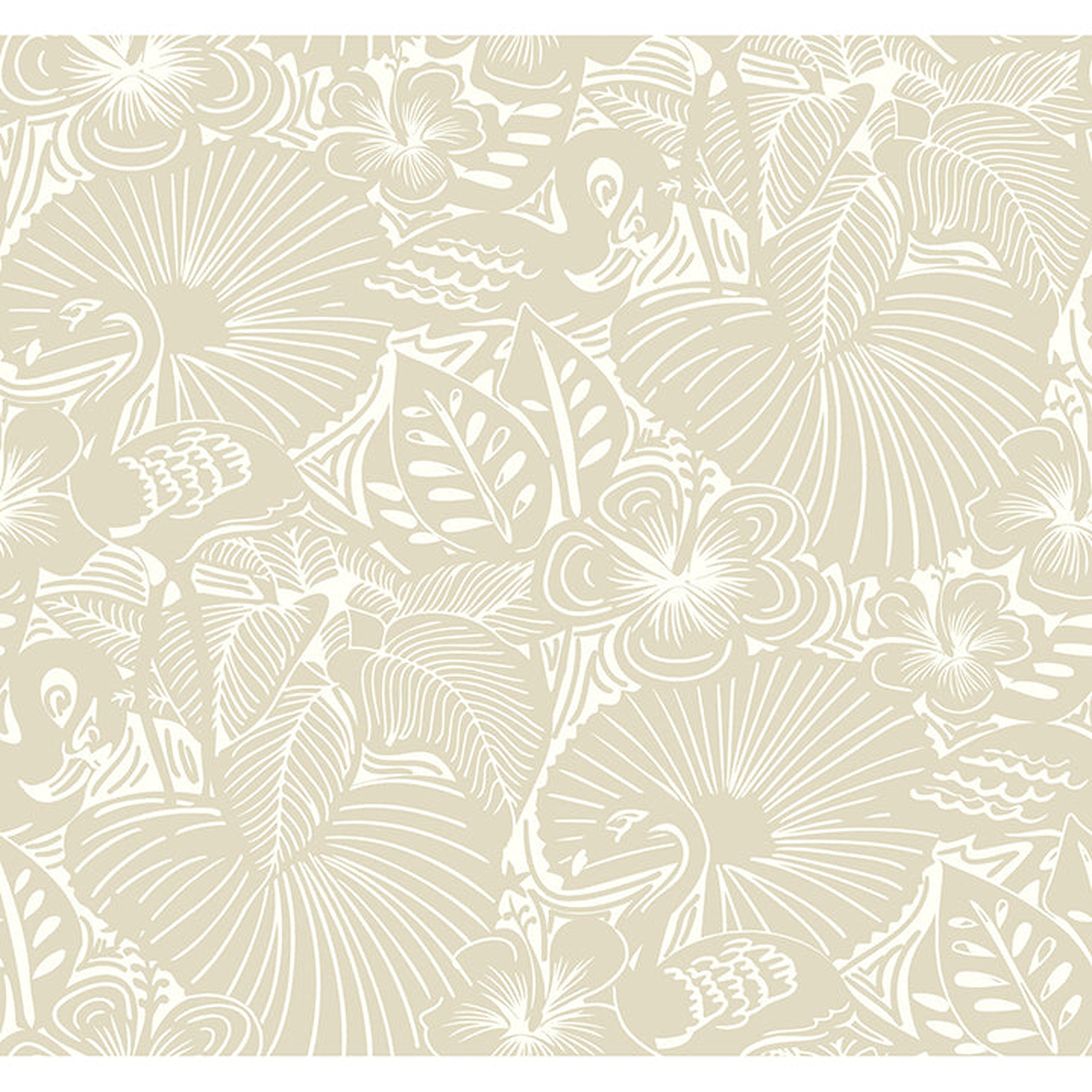 Idalia Beige Floral Flamingo Wallpaper - York Wallcoverings
