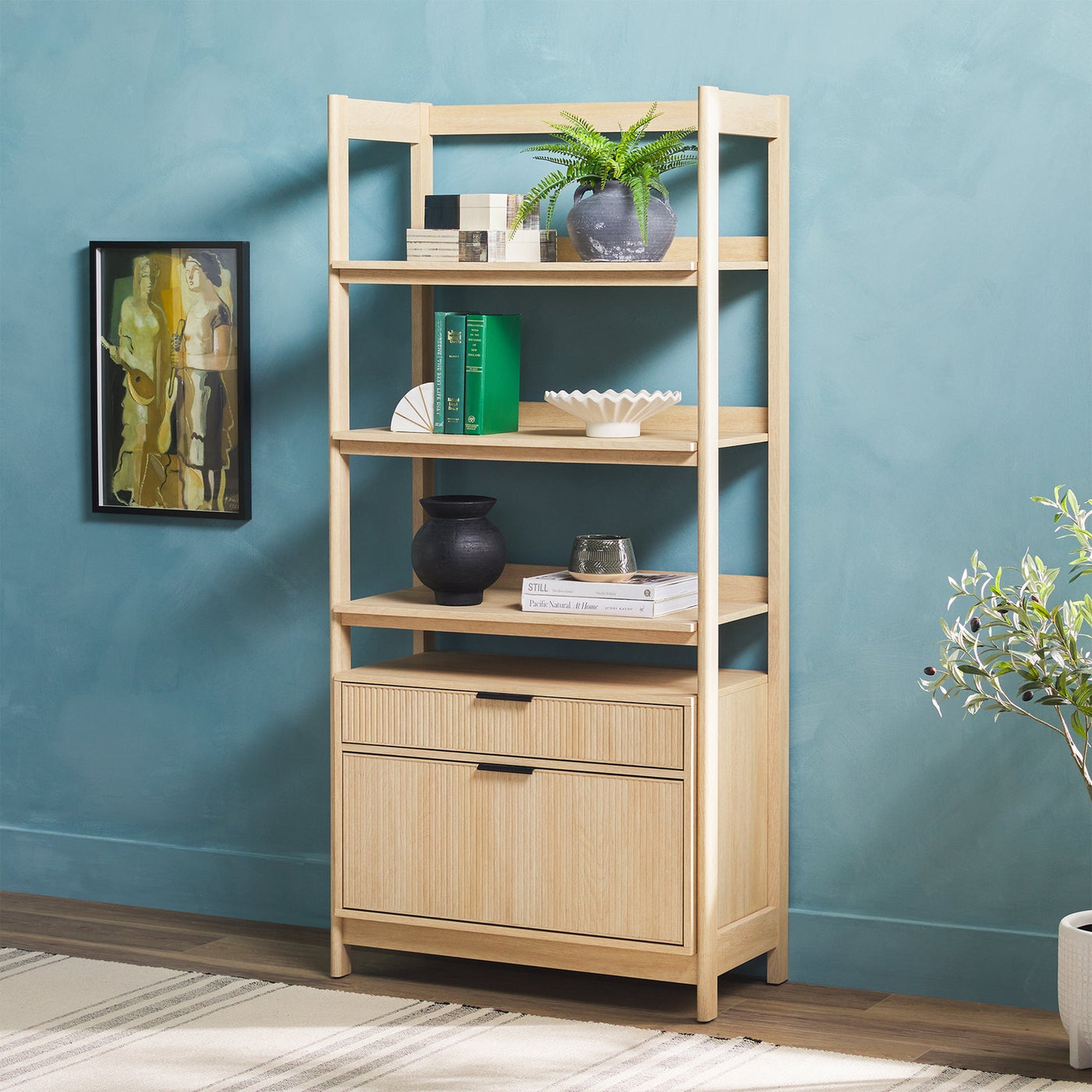 Holmes Modern Scandinavian Reeded Wide Bookshelf - Walker Edison