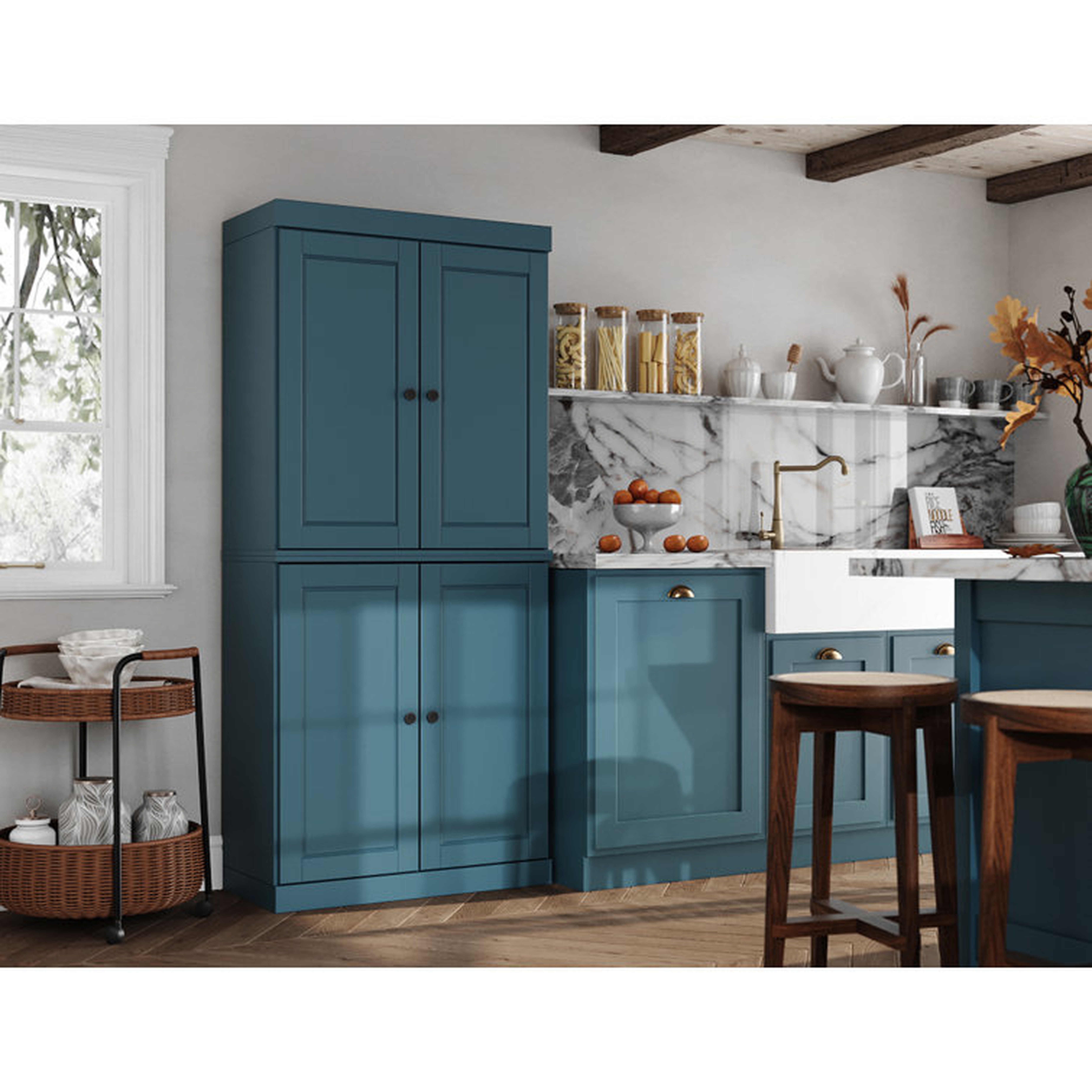 Bryani 100% Solid Wood 32"-wide Kitchen Pantry Cabinet with Solid Wood Doors - Wayfair
