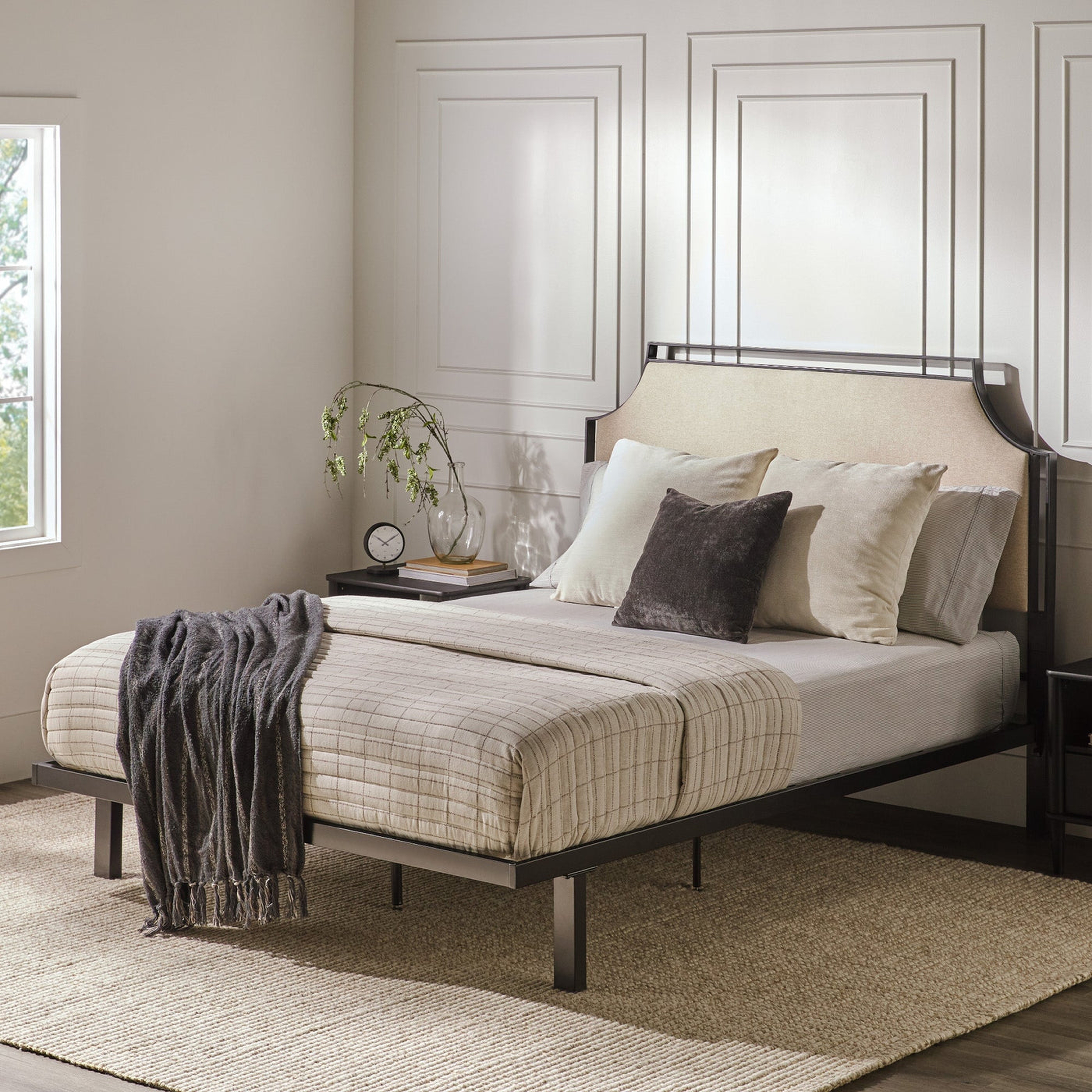 Upholstered Traditional Metal Queen Bed - Walker Edison