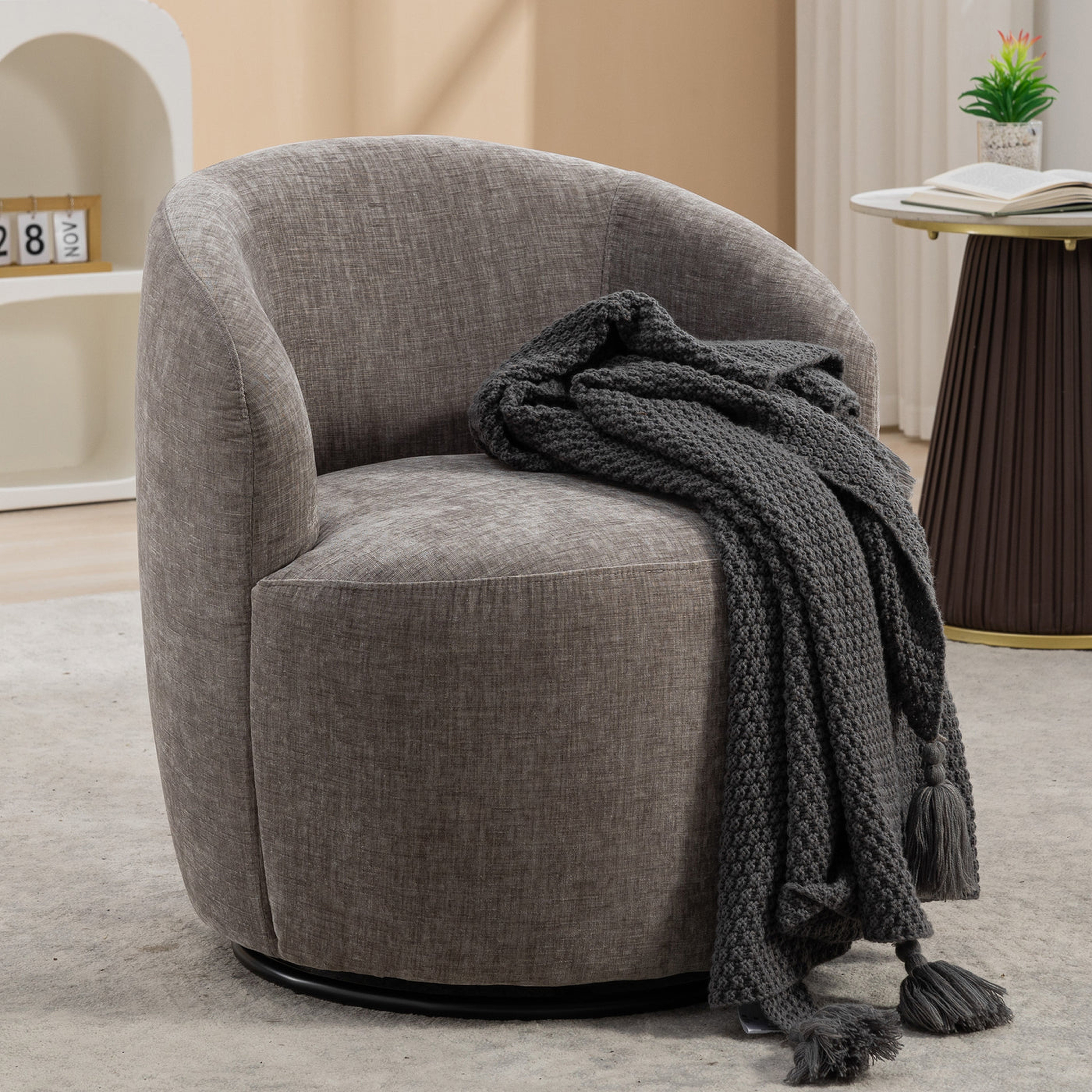 Contour & Co. | Chenille Swivel Accent Barrel Chair - Walker Edison