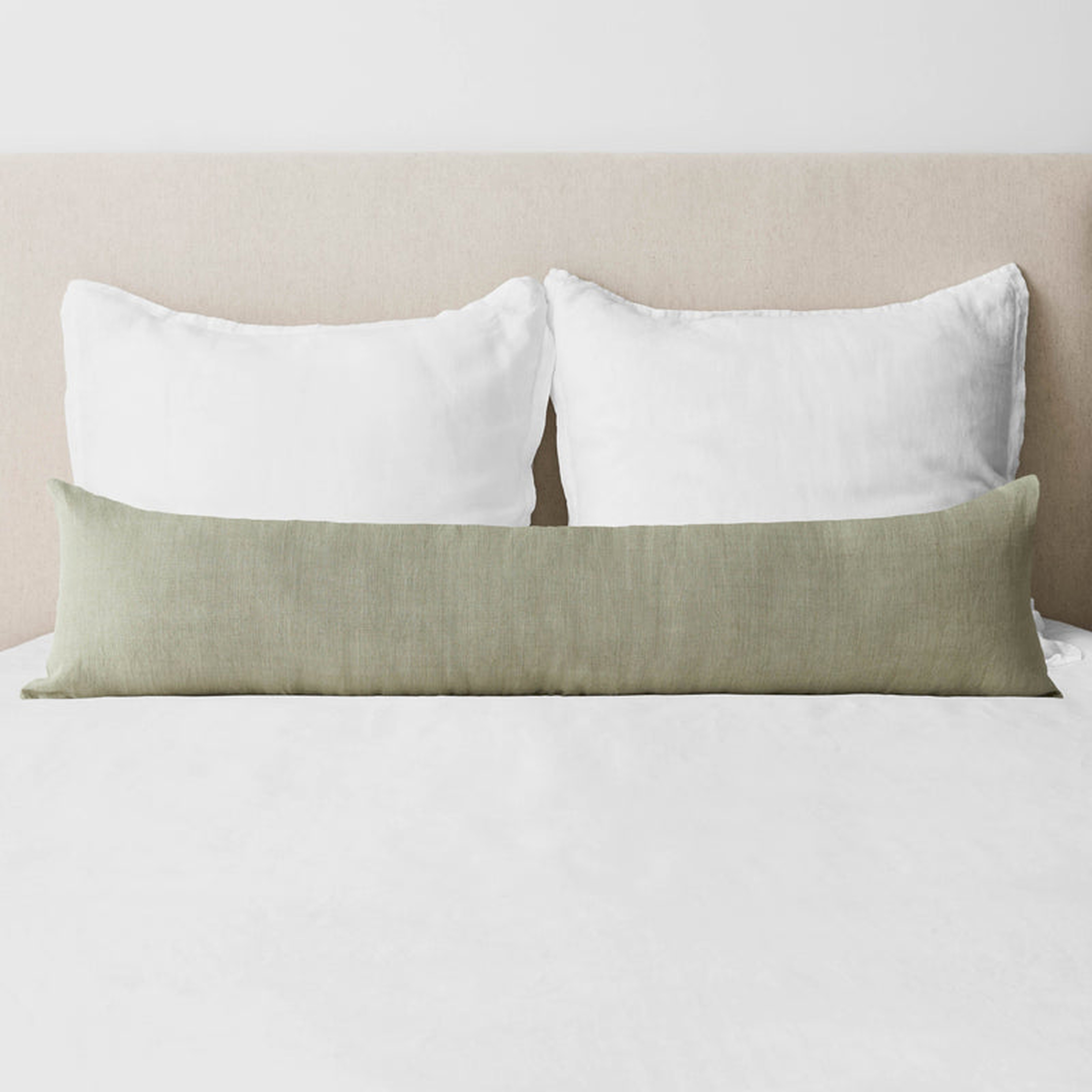 The Citizenry Prisha Linen Lumbar Pillow | 12" x 48" | Green - The Citizenry