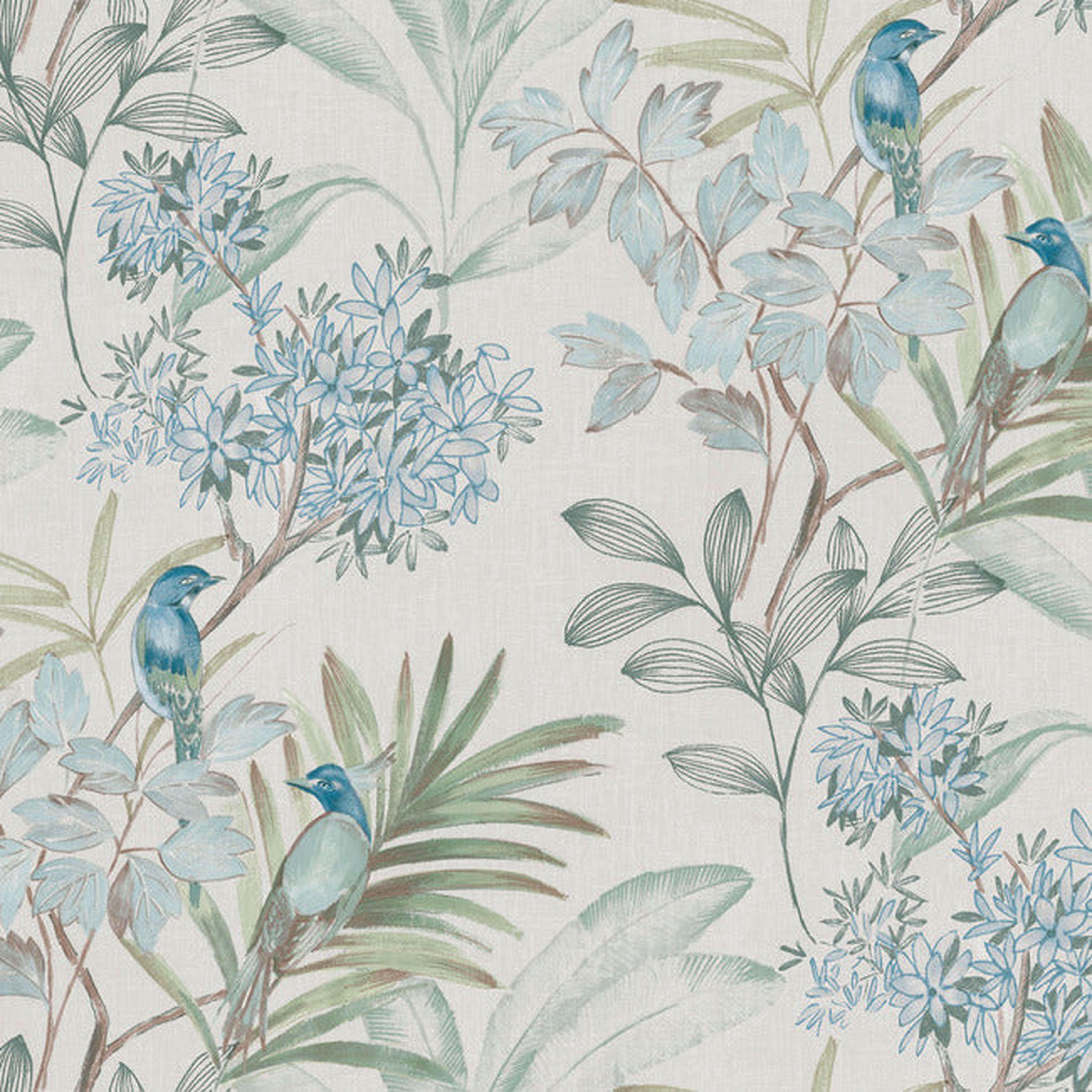 Handpainted Songbird Premium Peel + Stick Wallpaper, Roll, Turquoise - York Wallcoverings