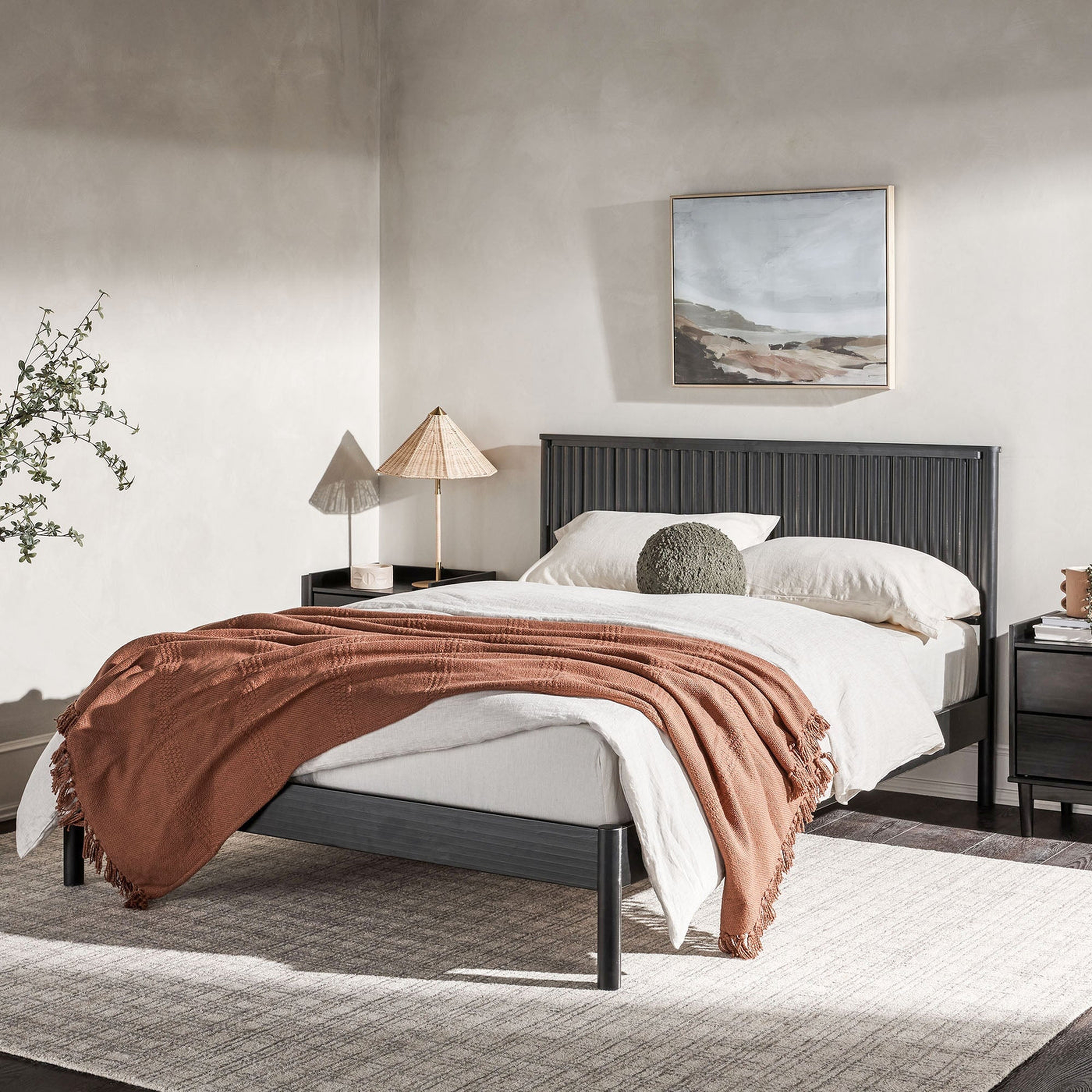 Paris Contemporary Reeded Headboard Solid Wood Bed - Walker Edison