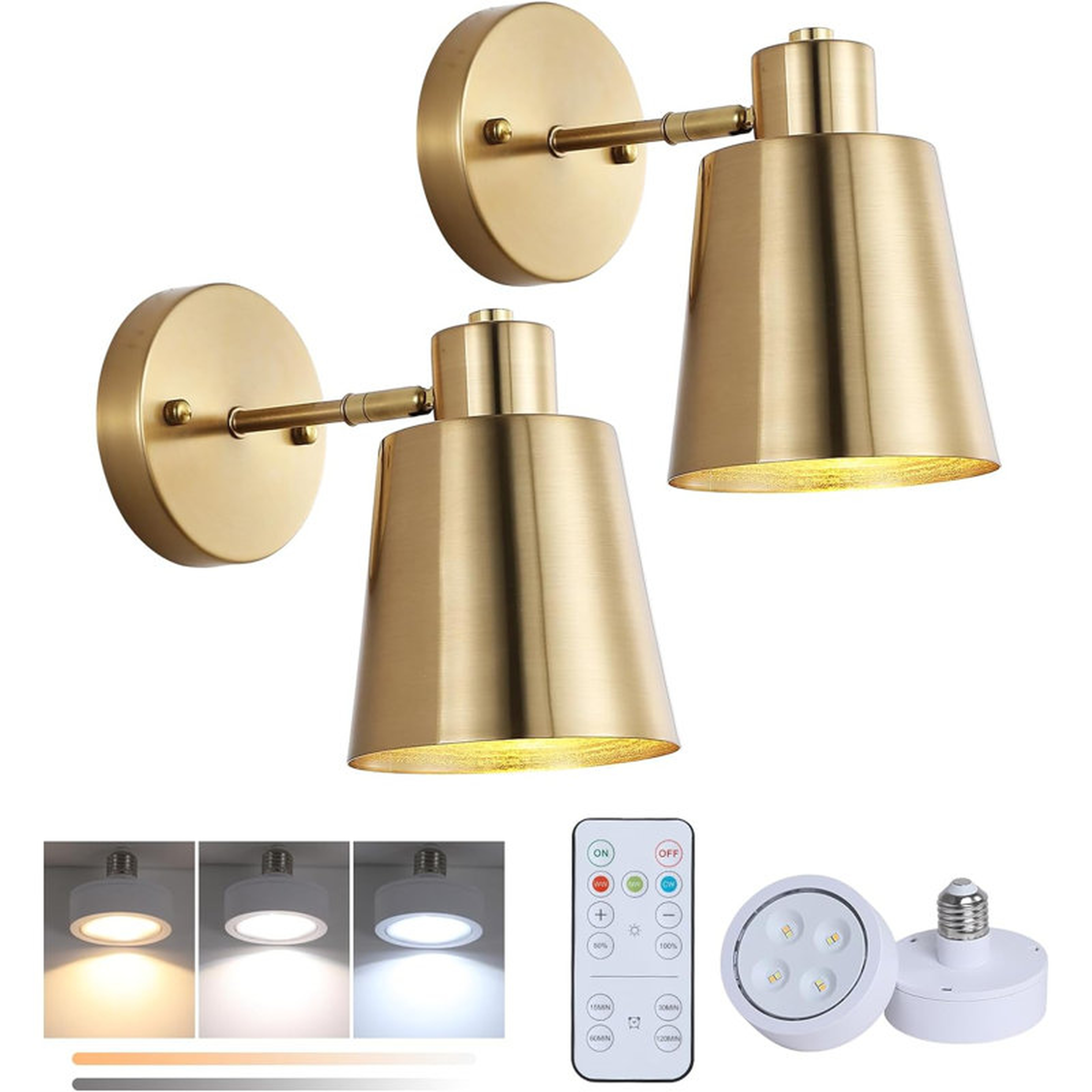 Battery Operated Wall Sconce Set of Two, Modern with Remote Control Dimmable Wall Lighting Indoor - Wayfair