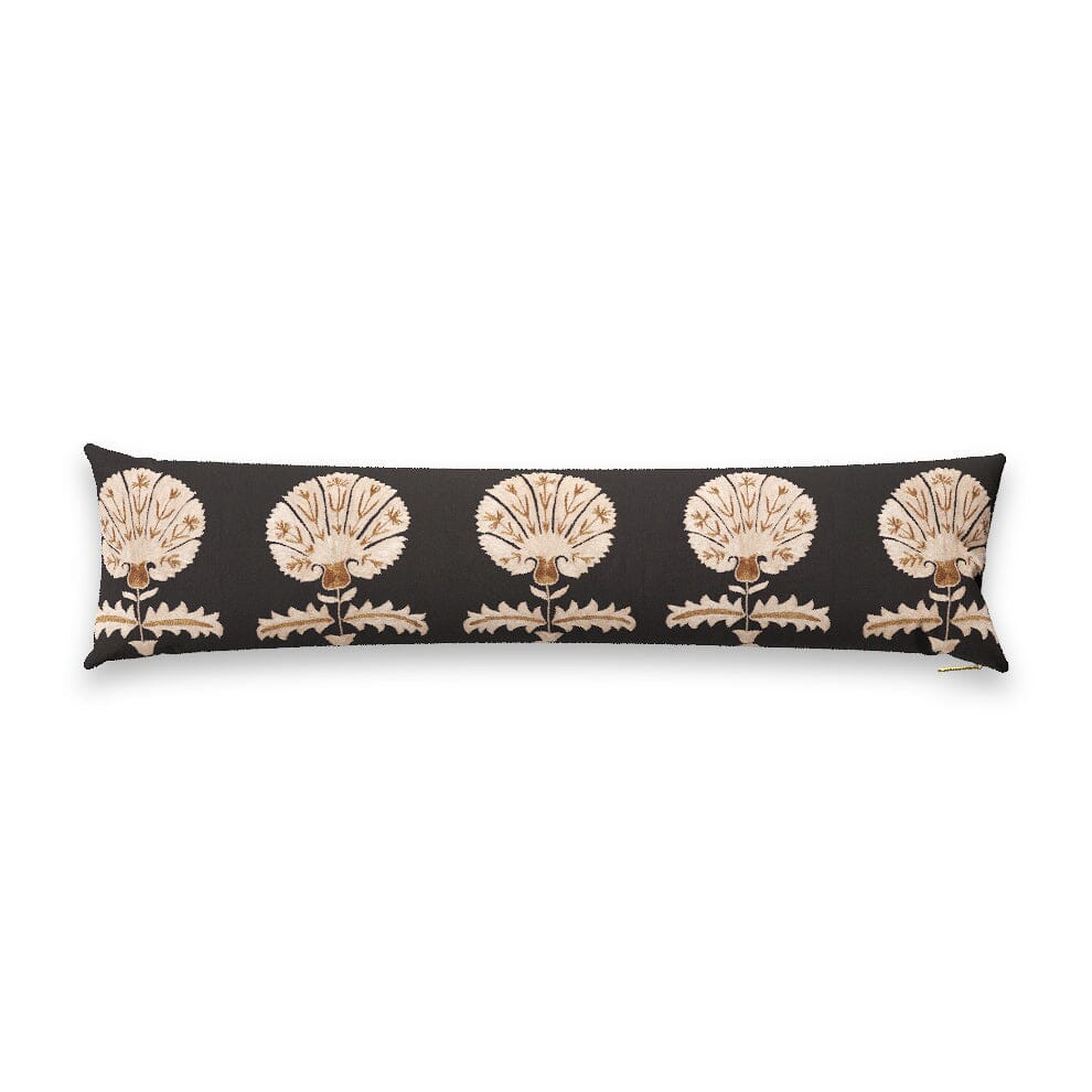 Black Daisy Suzani Pillow by St. Frank | 48" W x 12" H | Cotton/Silk/Linen - St. Frank