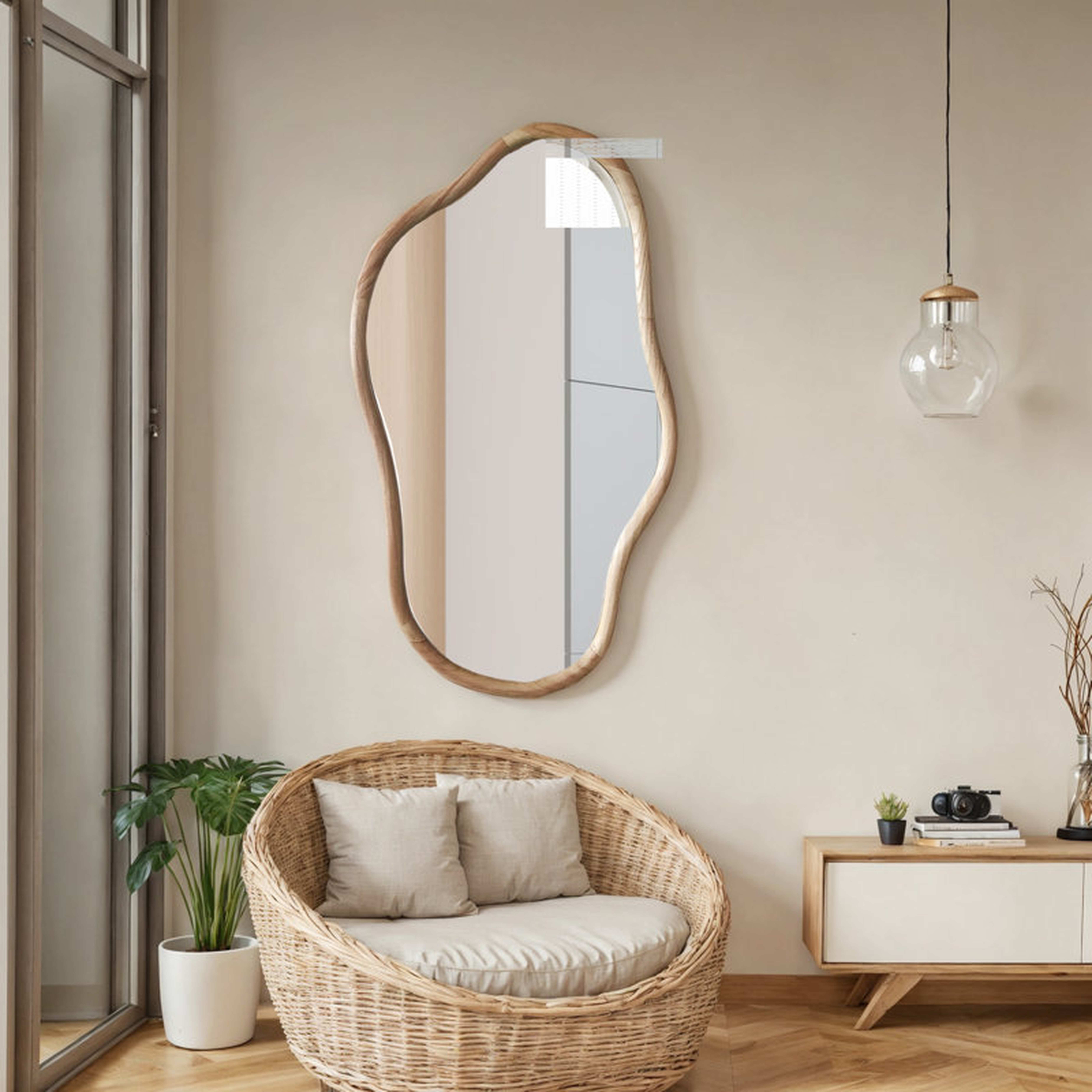 Irregular Natural Wood Wall Mirror - Wayfair