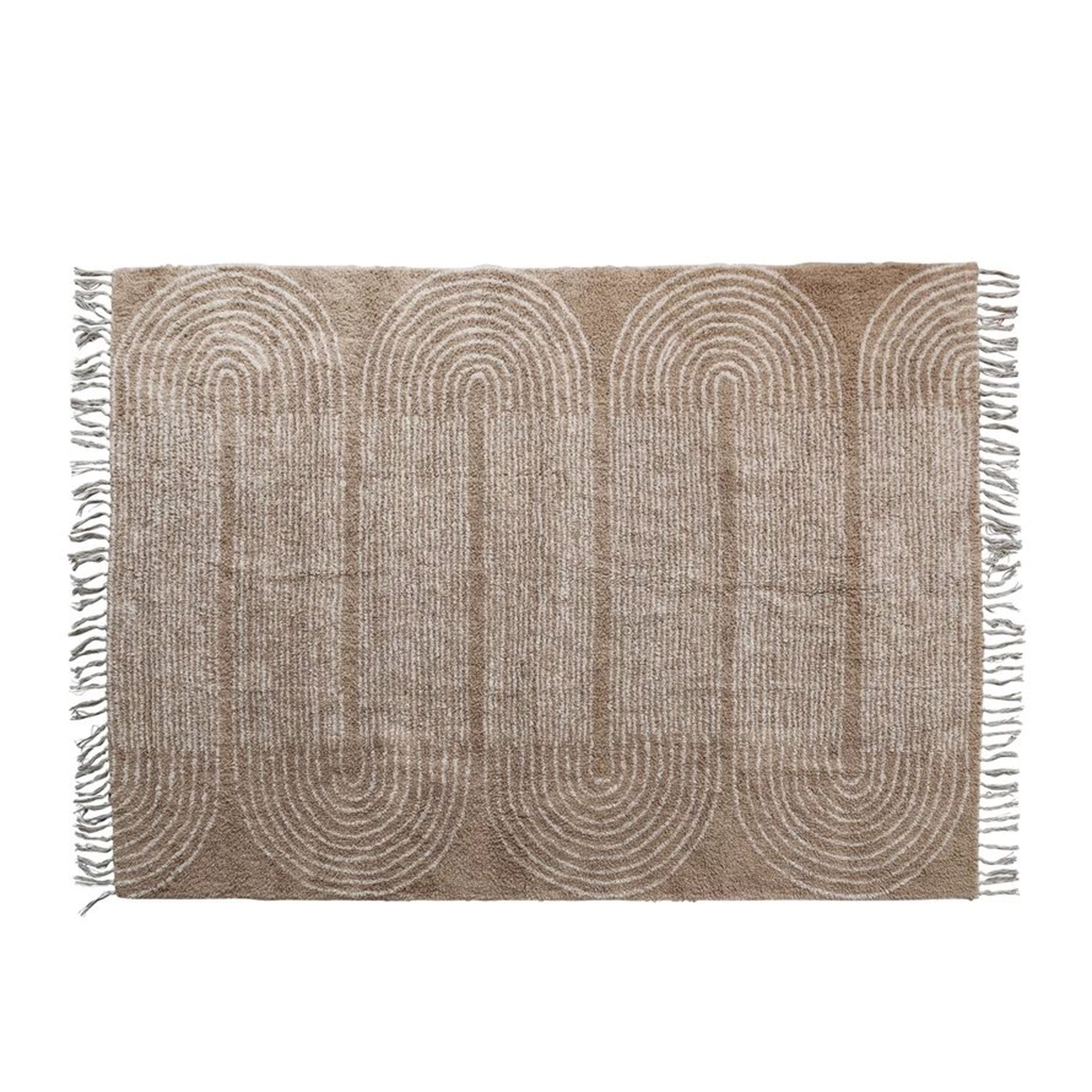 Cotton Tufted Rug w/ Cut Pattern & Fringe, Brown & Ivory Color - Bloomingville