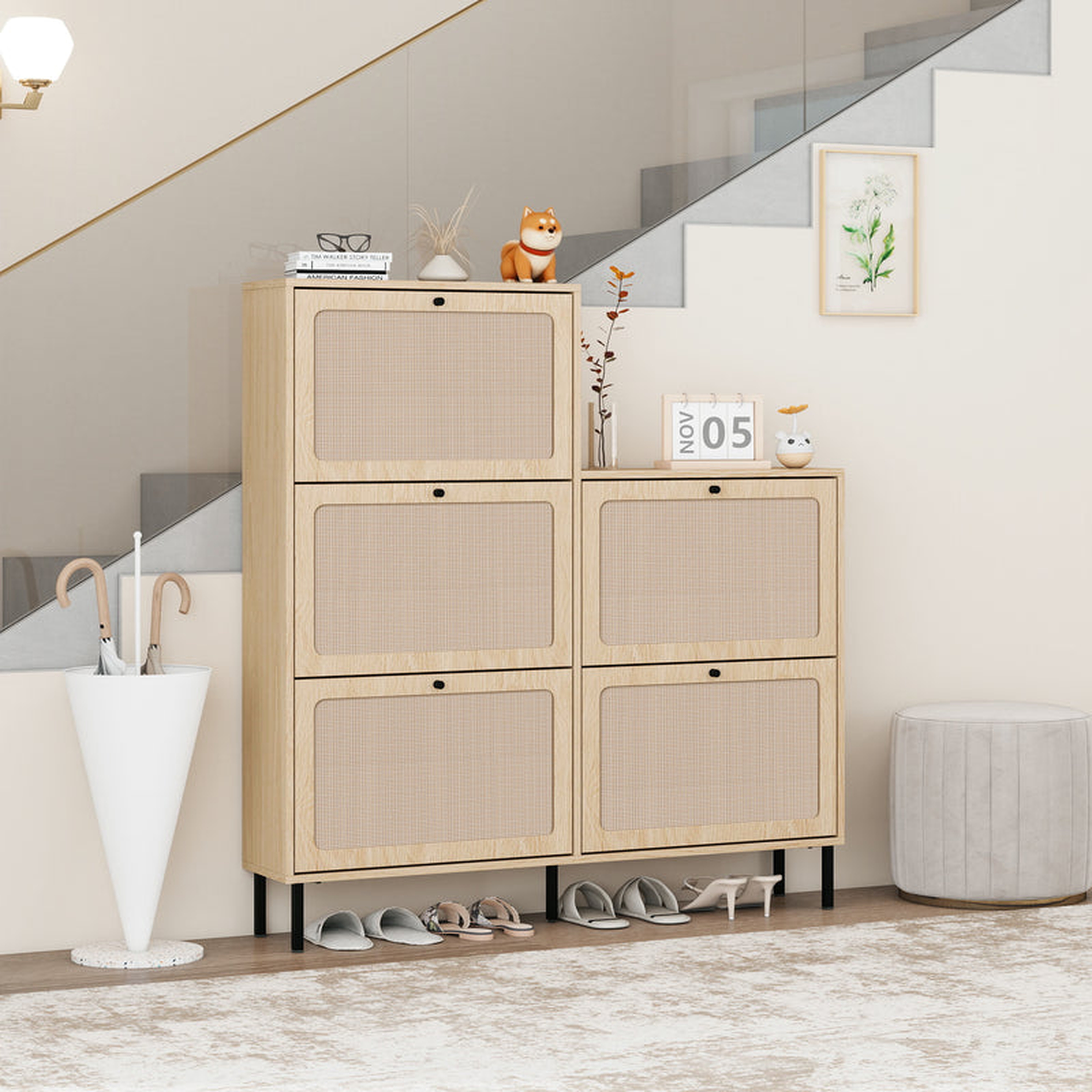 Contour & Co. | Rattan 5 Door Shoe Rack - Walker Edison