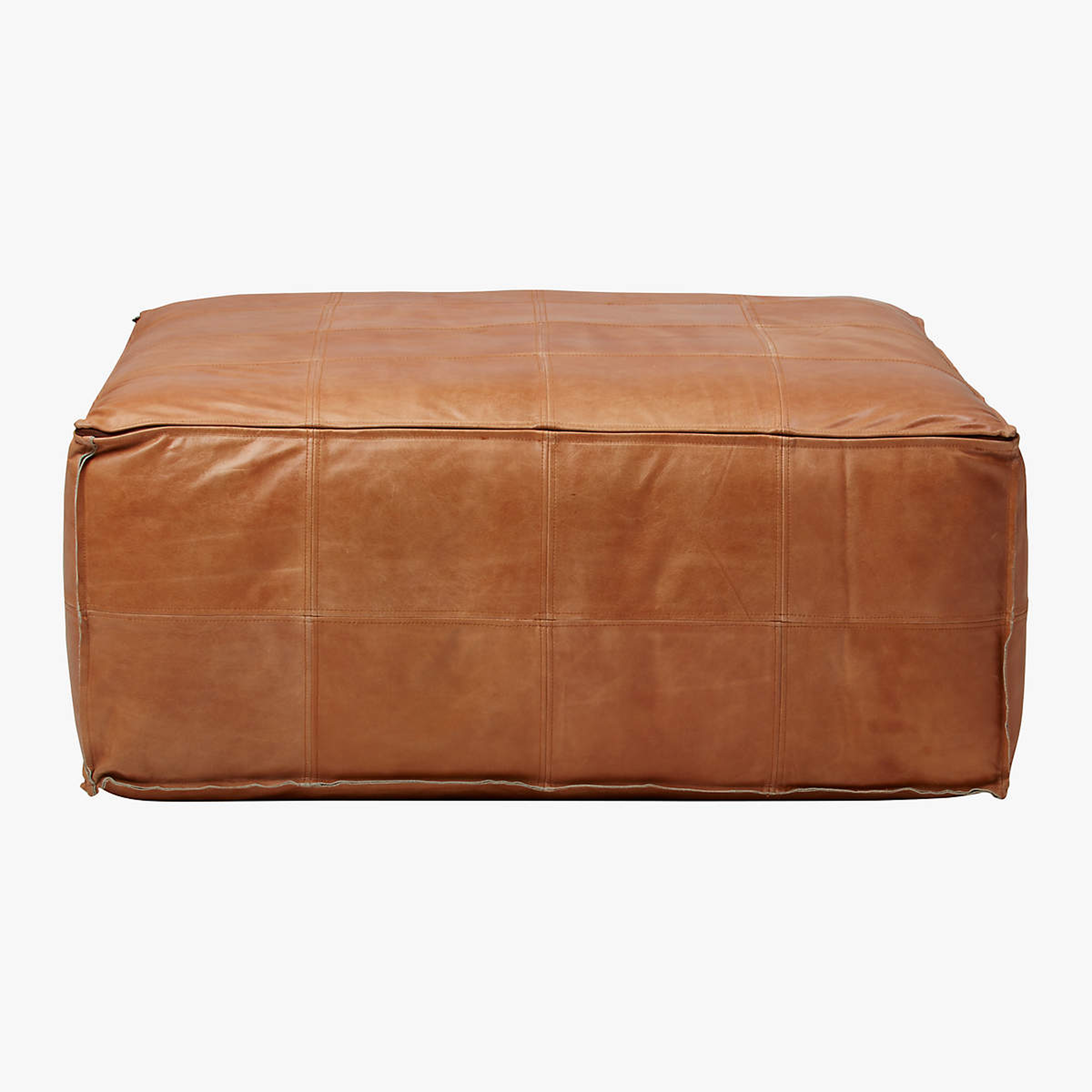 Large Brown Leather Ottoman Pouf - CB2