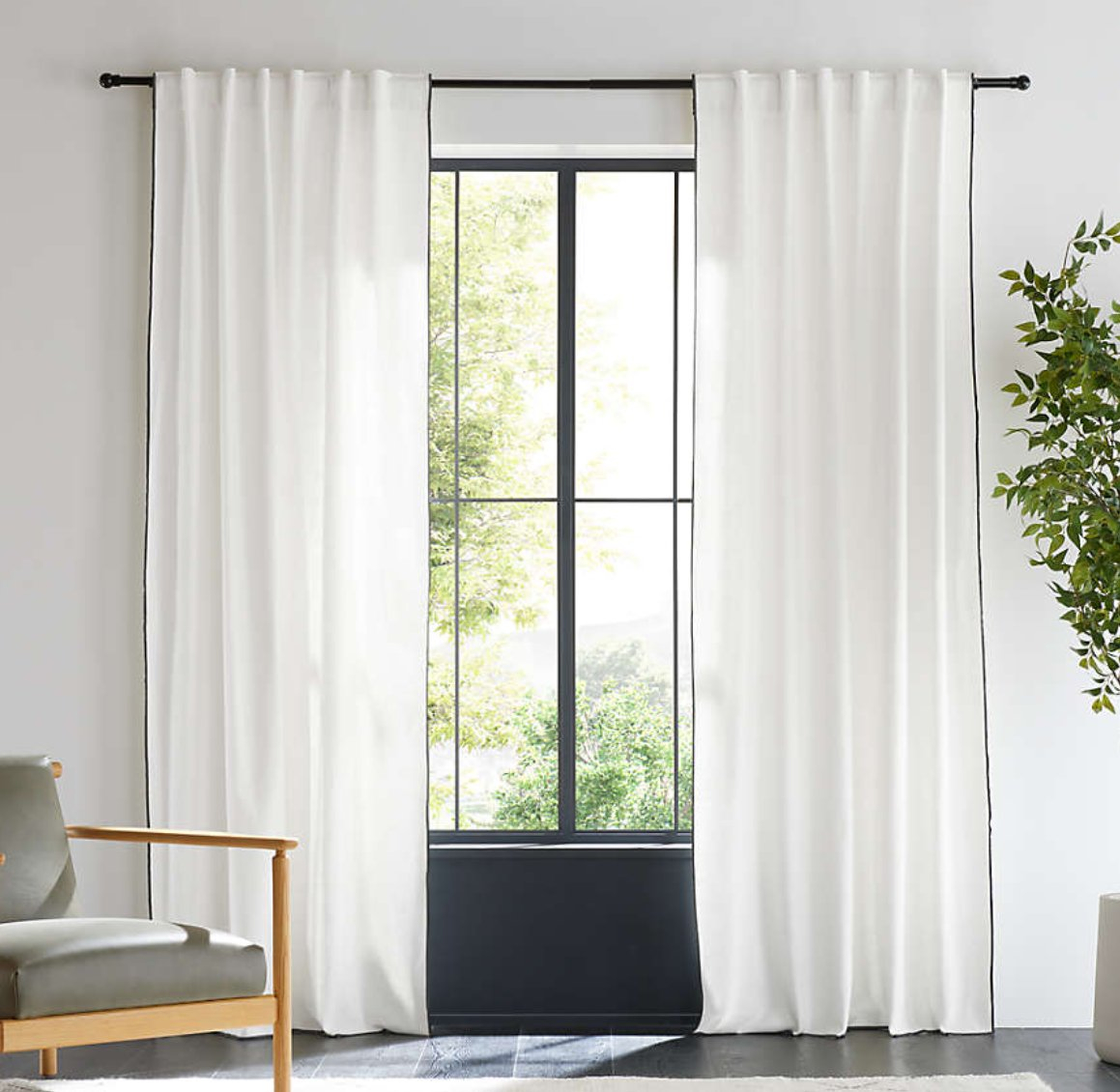 Crisp White Merrow Stitch Organic Cotton Window Curtain Panel 52"x84" - Crate and Barrel