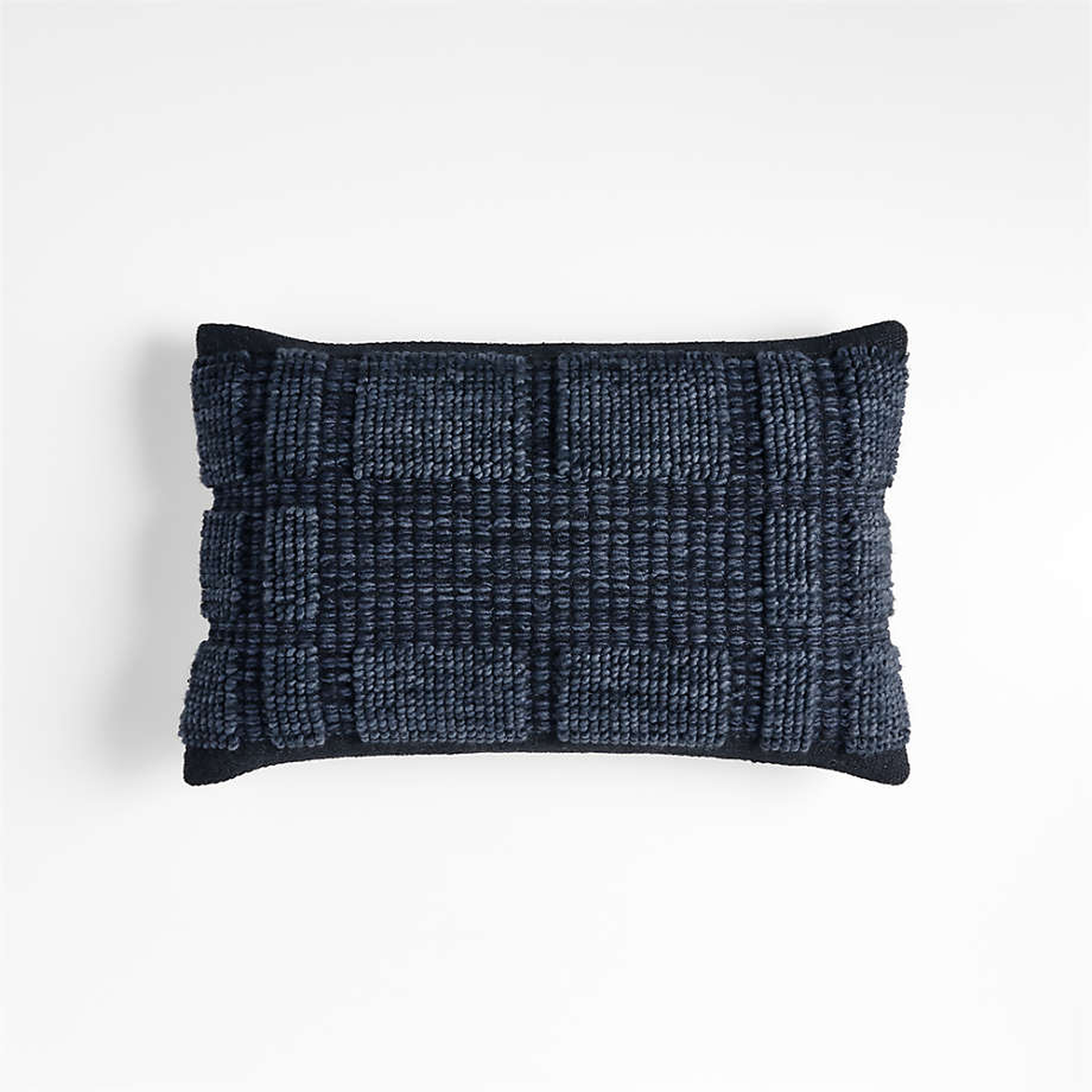 Lancaster 22"x15" Textured Cotton Deep Indigo Plaid Pillow with Feather Insert - Crate and Barrel