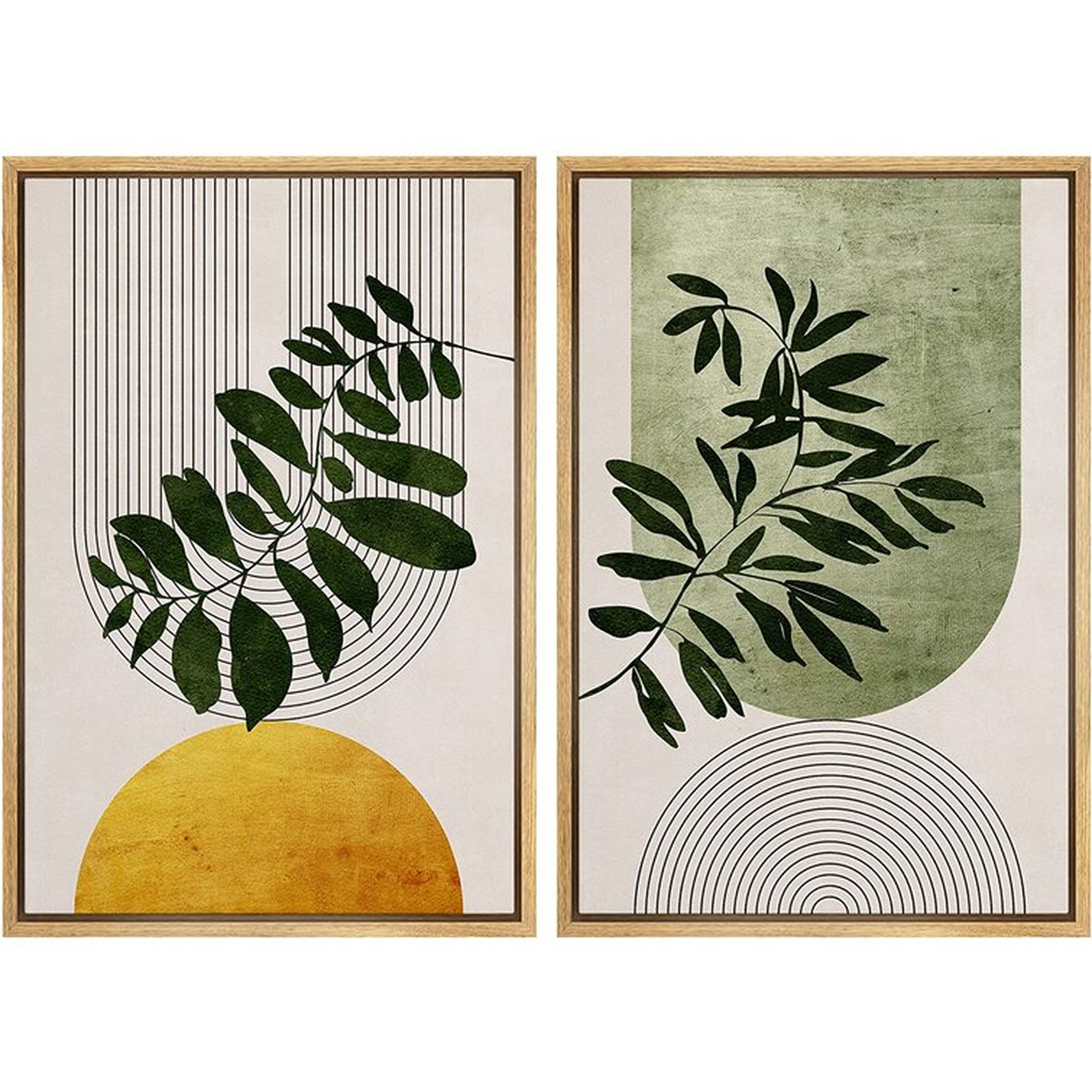Mid-Century Geometric Forest Plant Leaf - 2 Piece Floater Frame Print Set on Canvas - Wayfair