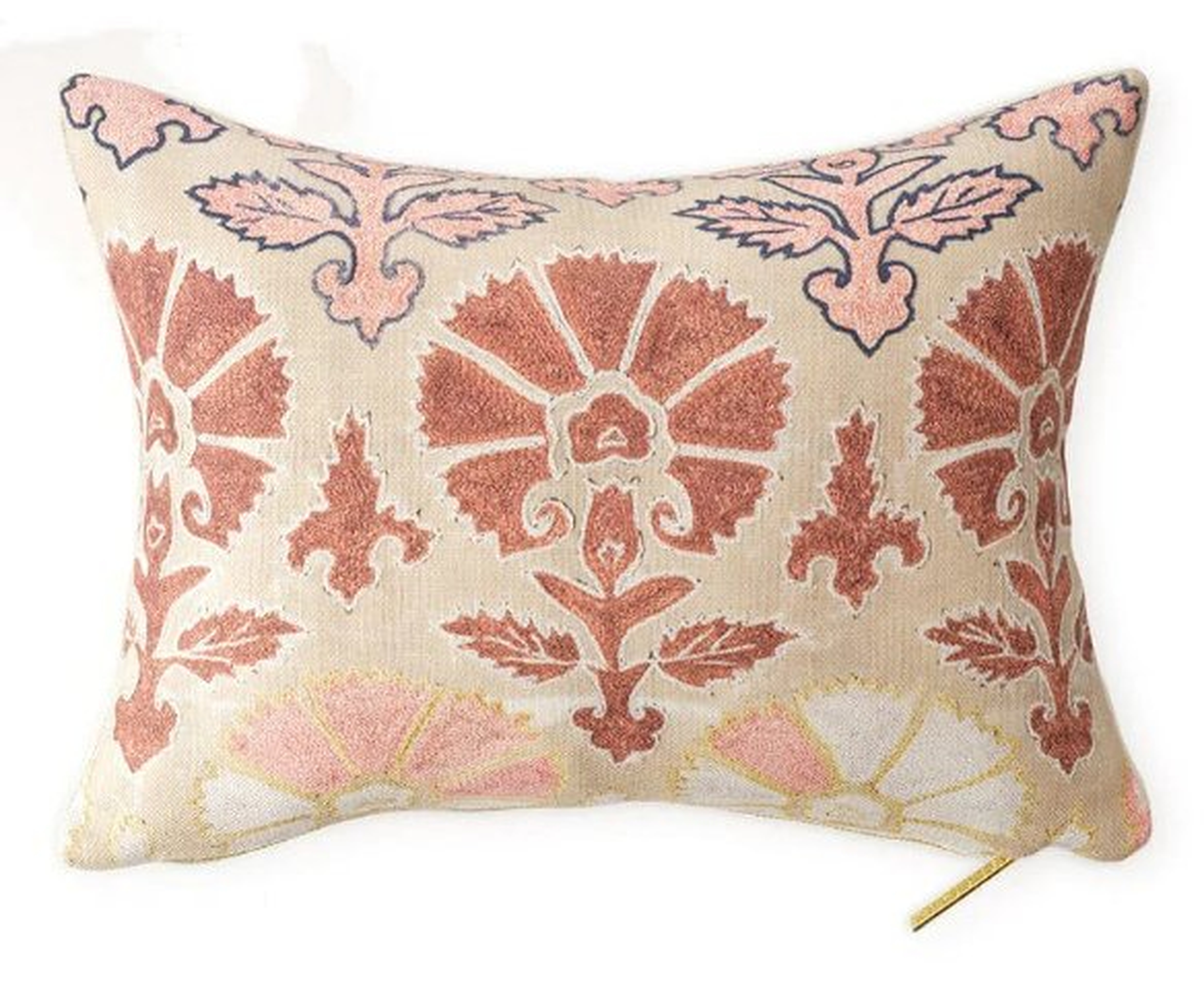 Blush Daisy Suzani Pillow by St. Frank | 16" W x 12" H | Cotton/Silk/Linen - St. Frank
