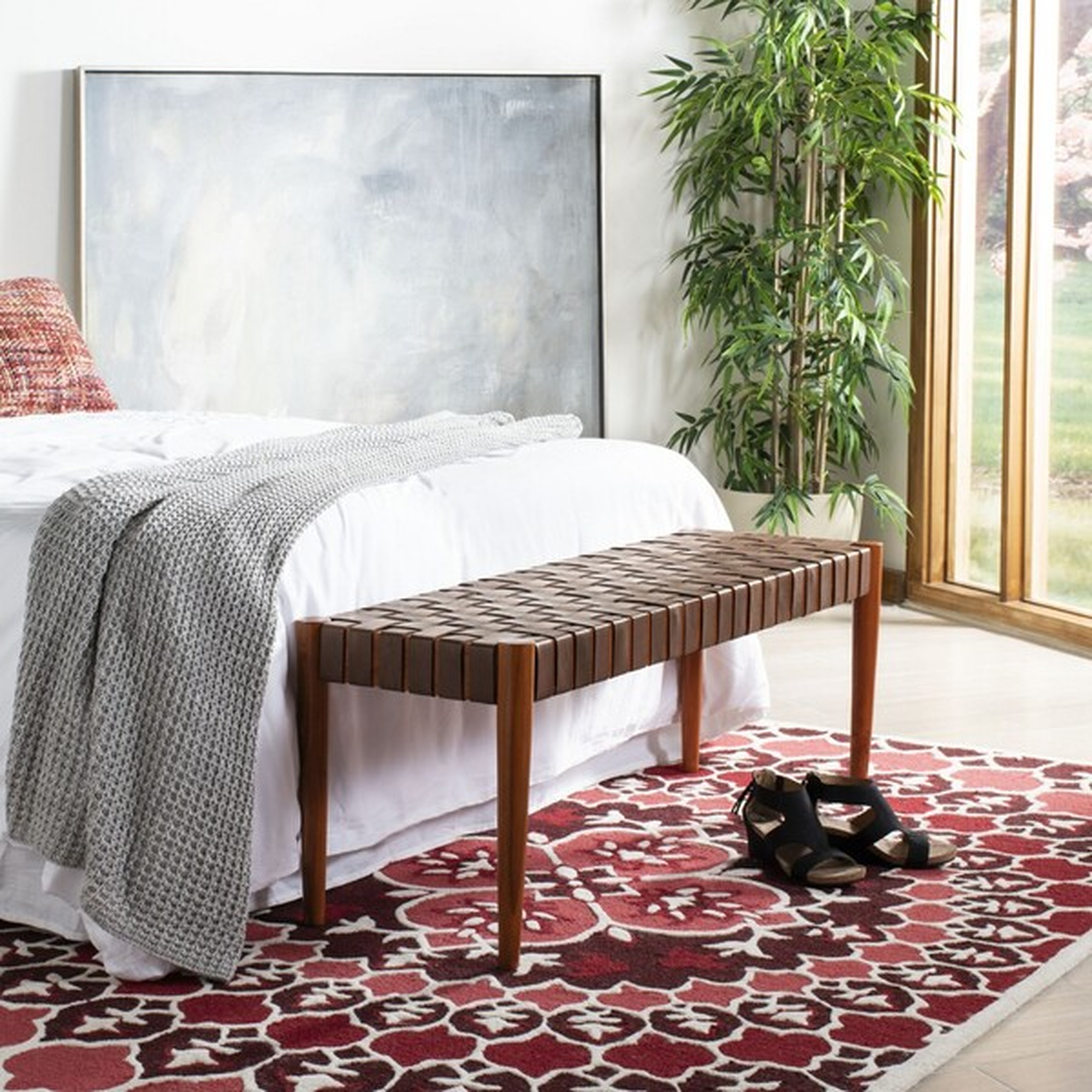 Amalia Leather Weave Bench - Cognac/Honey - Safavieh - Safavieh