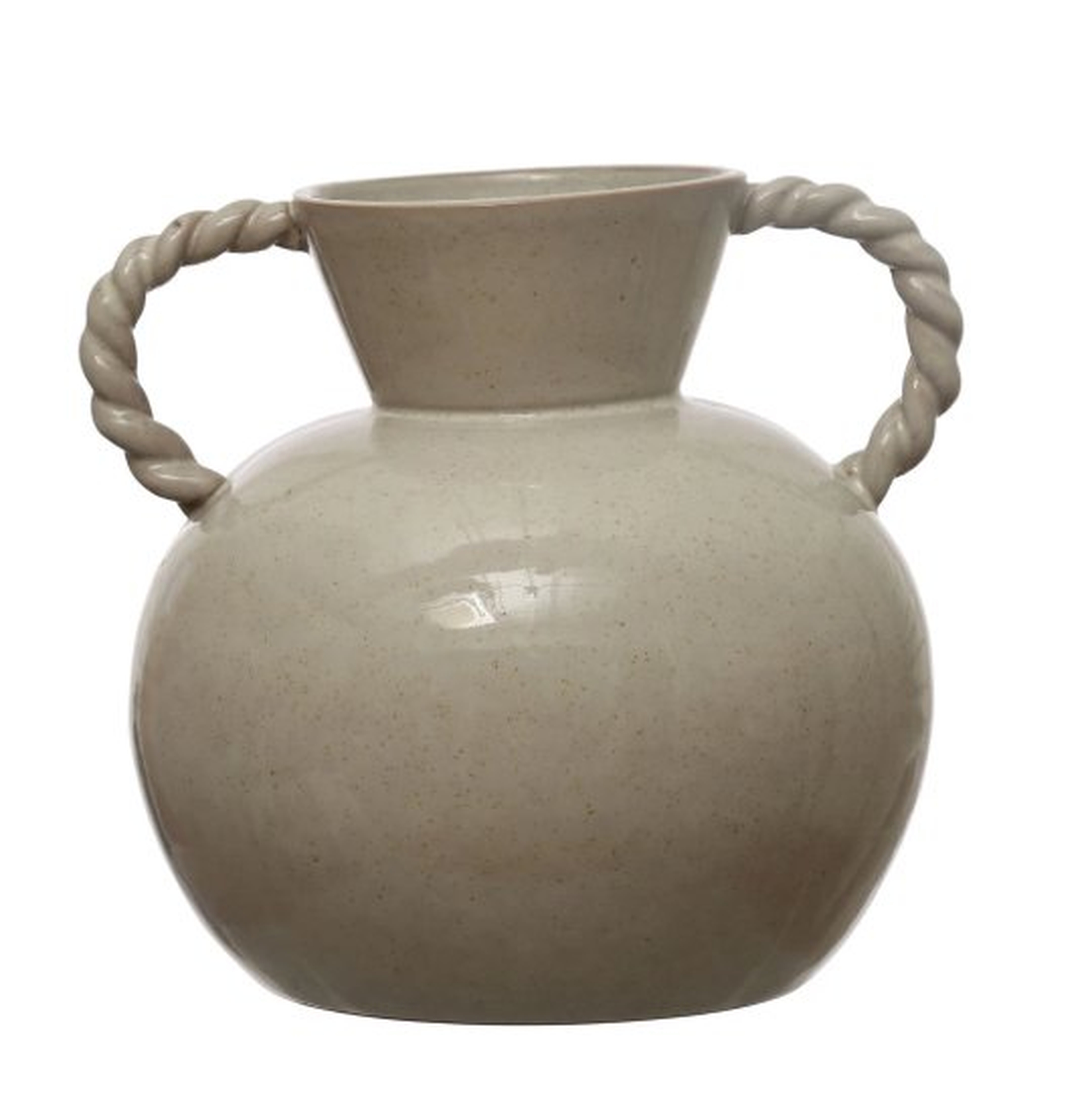 9.25 Inches Stoneware Vase with Twisted Handles and Reactive Glaze, Cream Color - Bloomingville