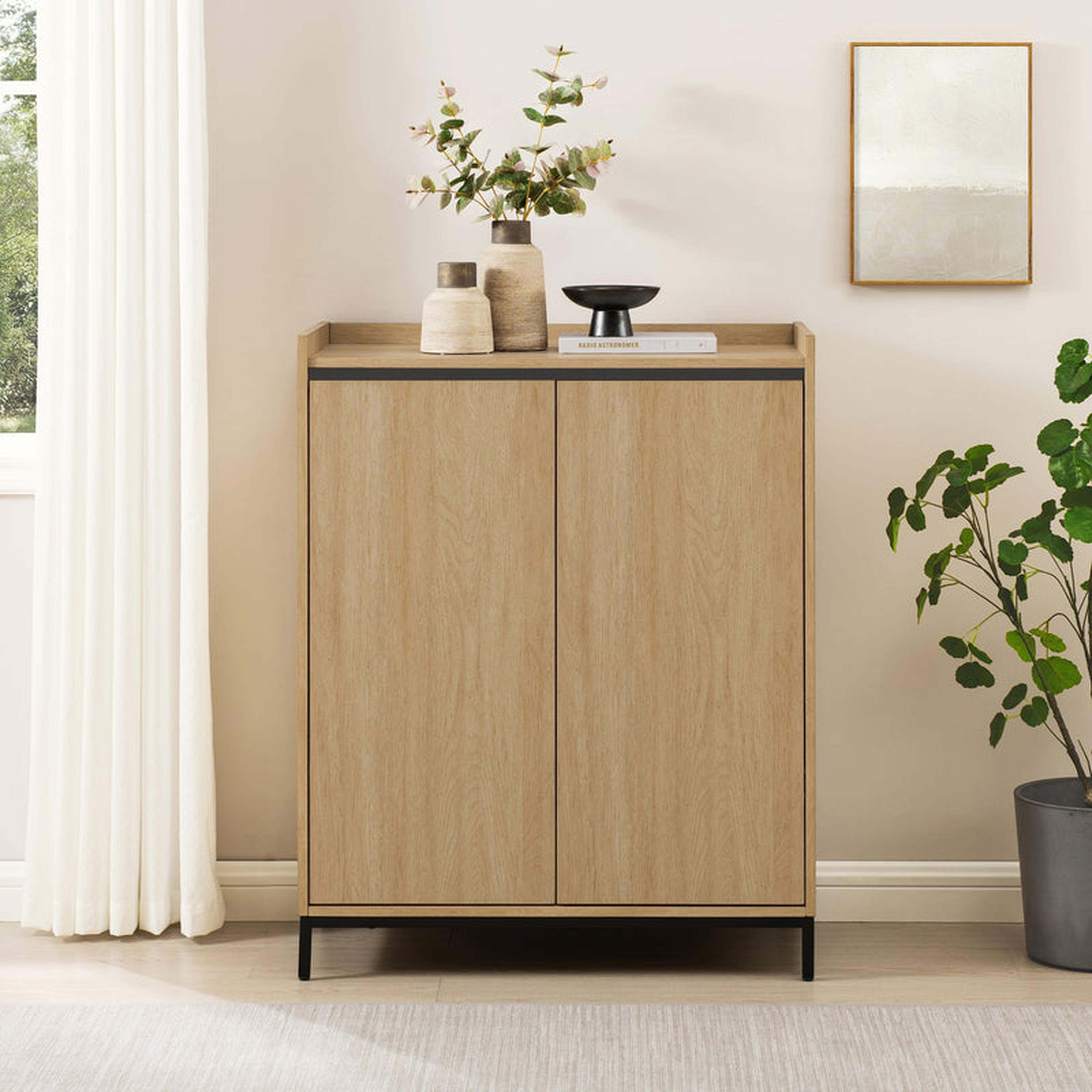Contemporary 2-Door Accent Cabinet with Framed Top - Coastal Oak/ Black - Walker Edison