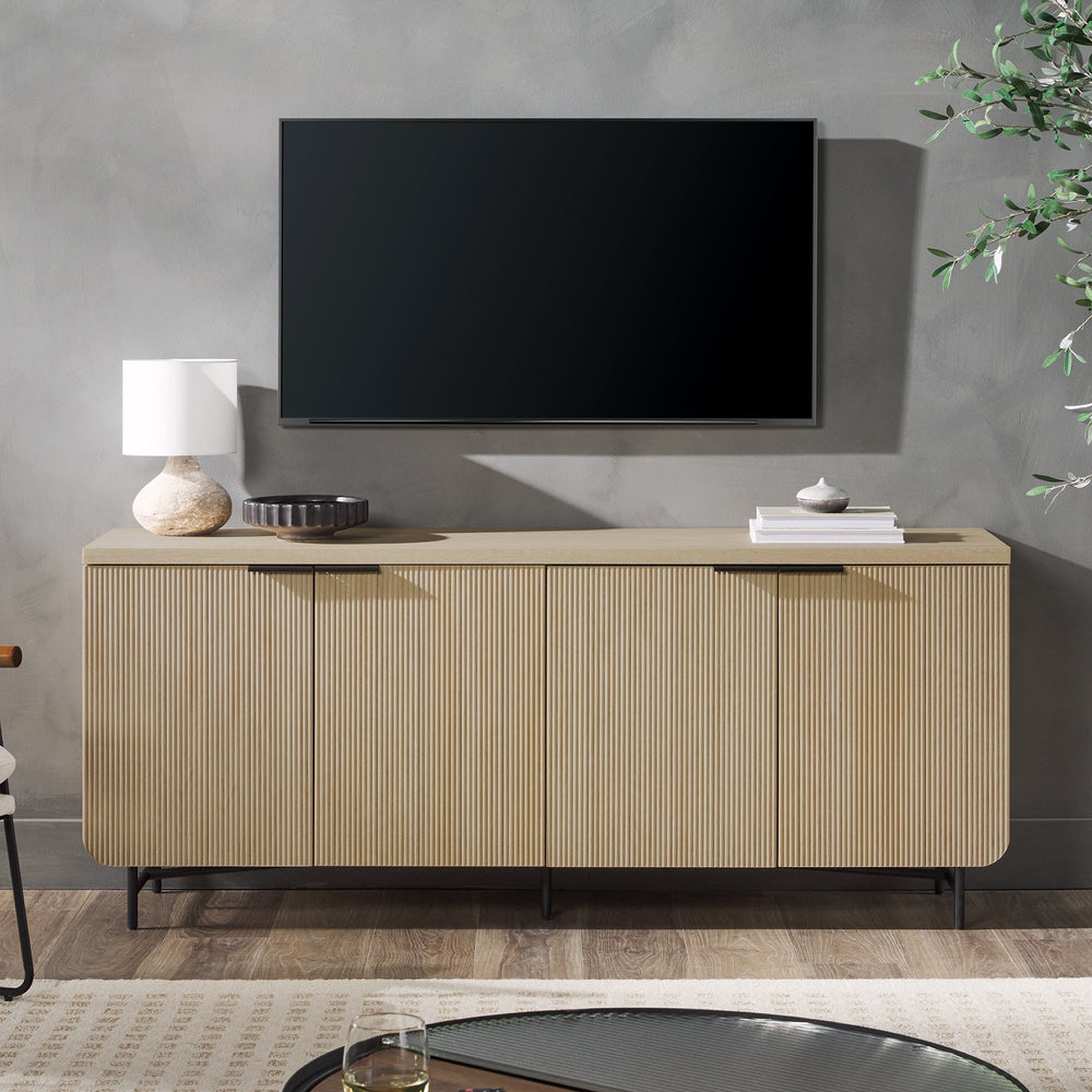 69" Scandinavian 4 Door Sideboard - Coastal Oak/ Black - Walker Edison