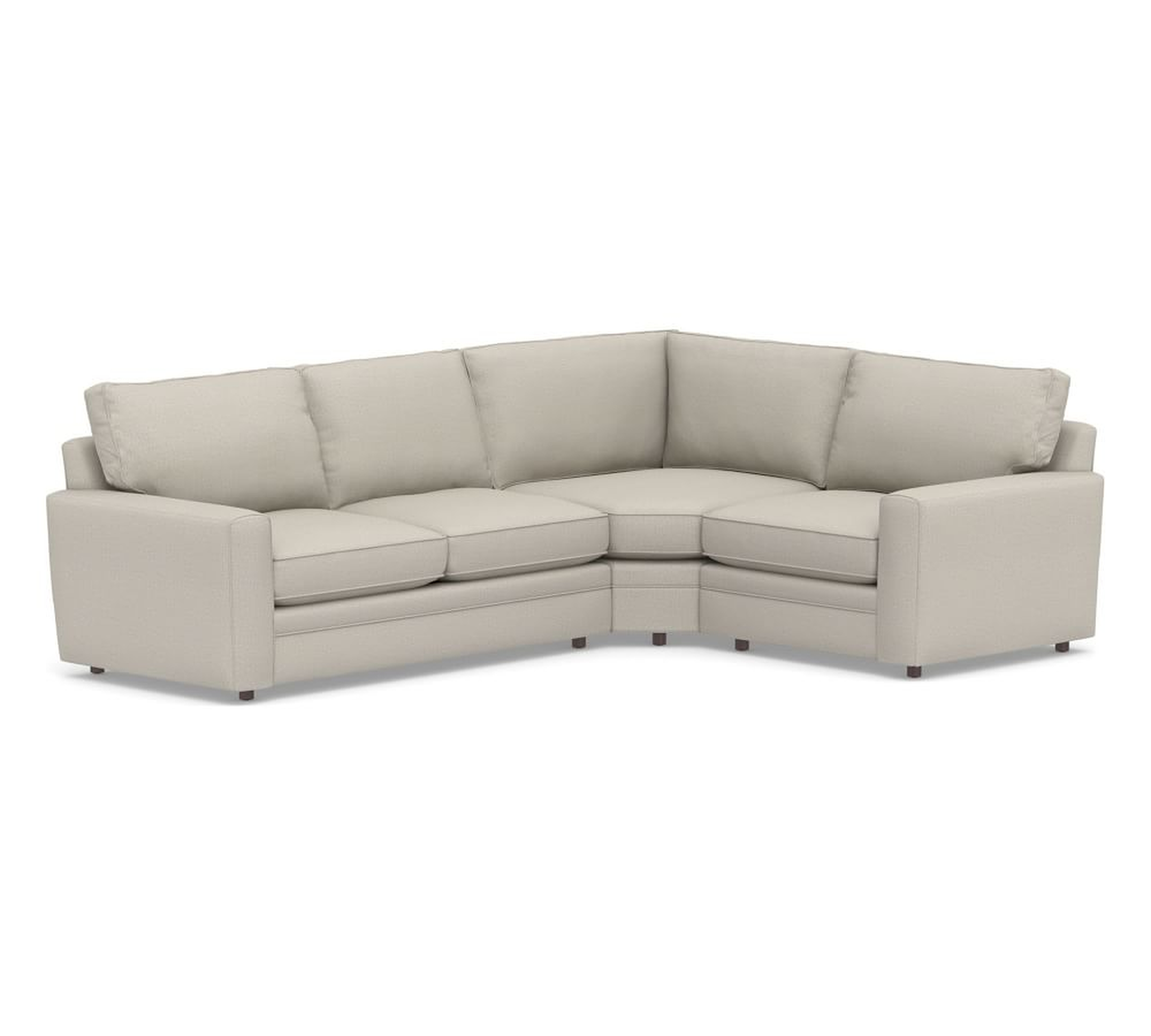 Pearce Square Arm Upholstered Left Arm 3-Piece Wedge Sectional, Down Blend Wrapped Cushions, Performance Heathered Tweed Pebble - Pottery Barn