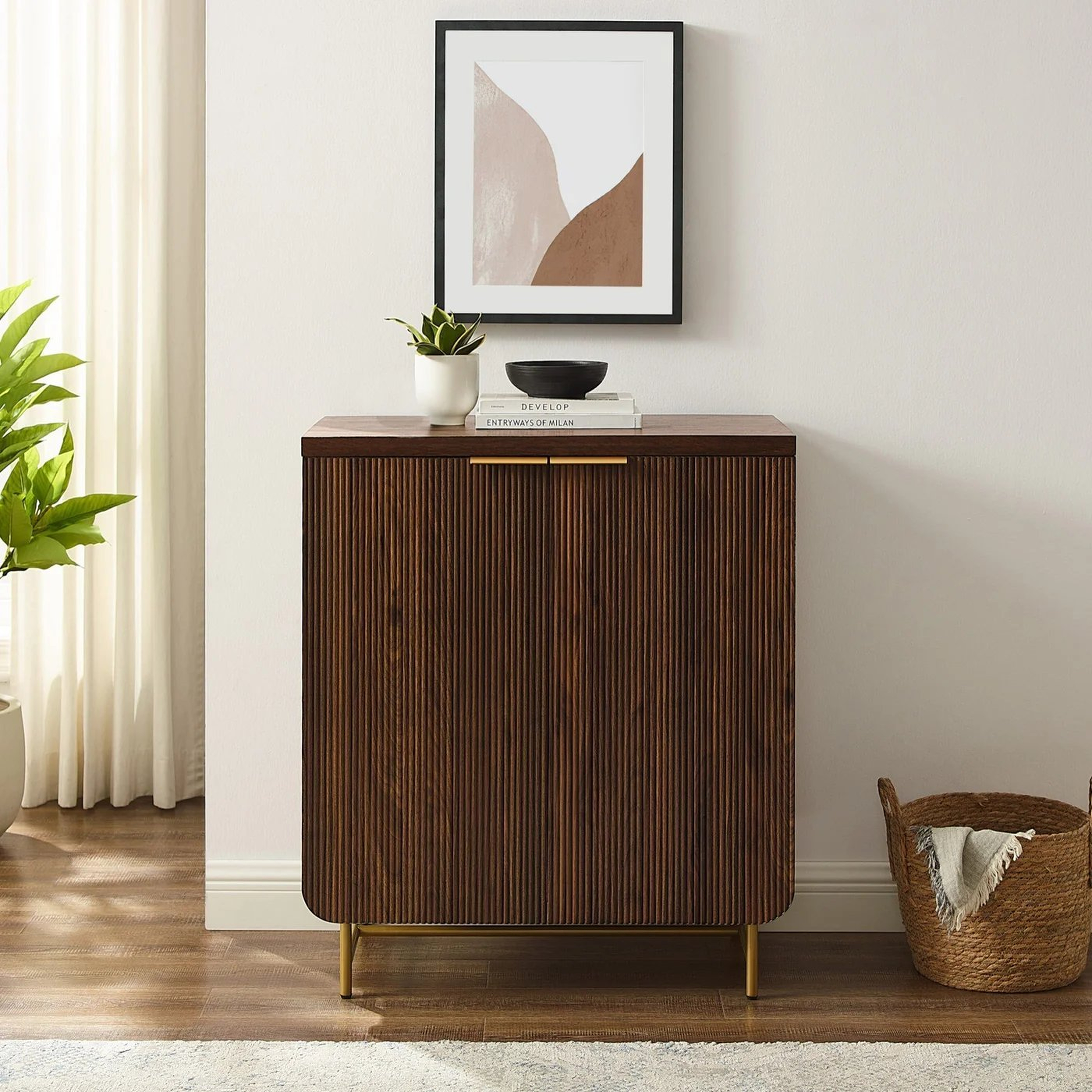Scandinavian 2 Door Accent Cabinet - Dark Walnut/ Gold - Walker Edison