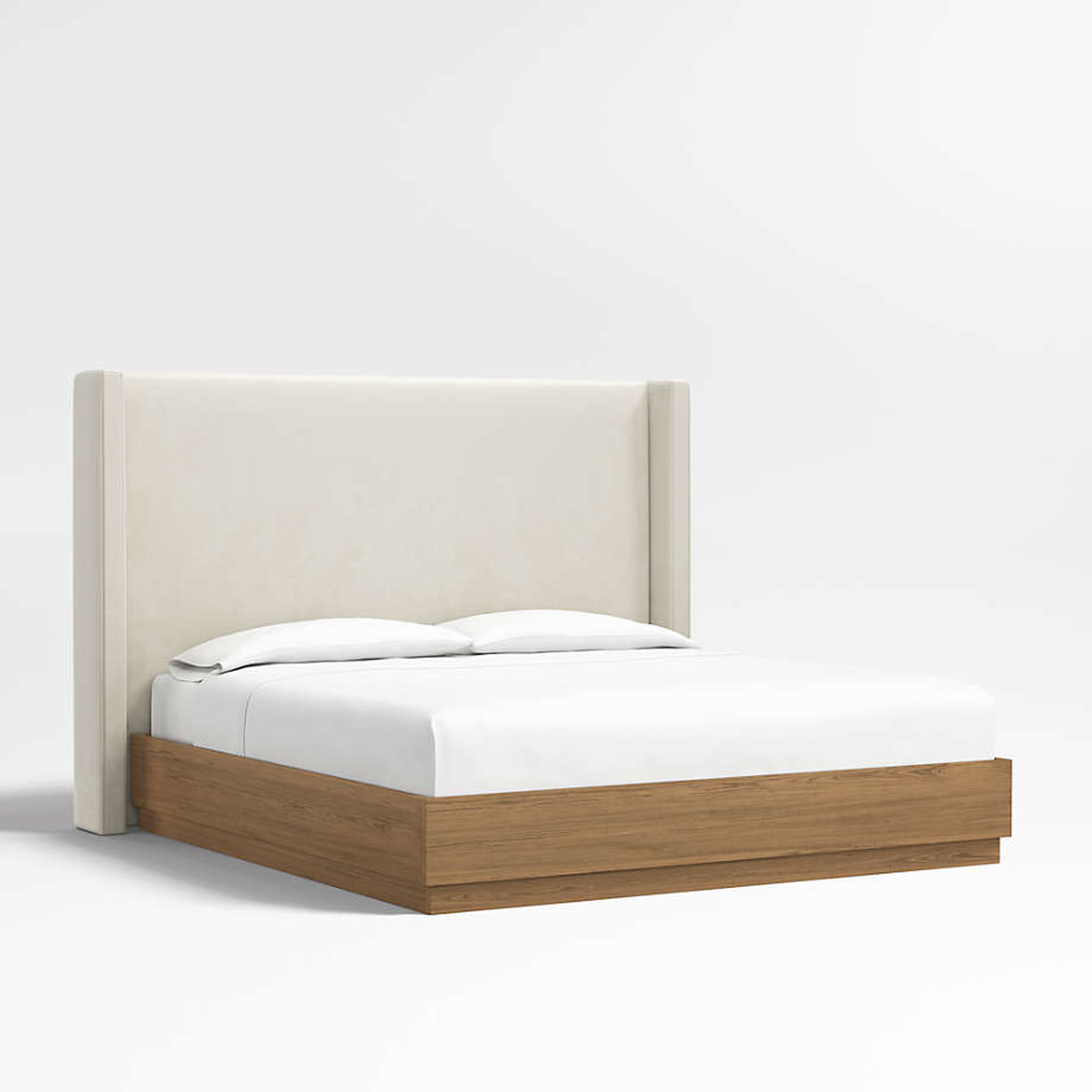 Arden 60" Beige Upholstered King Headboard with Batten Brown Oak Bed Base *CLEARANCE* - Crate and Barrel