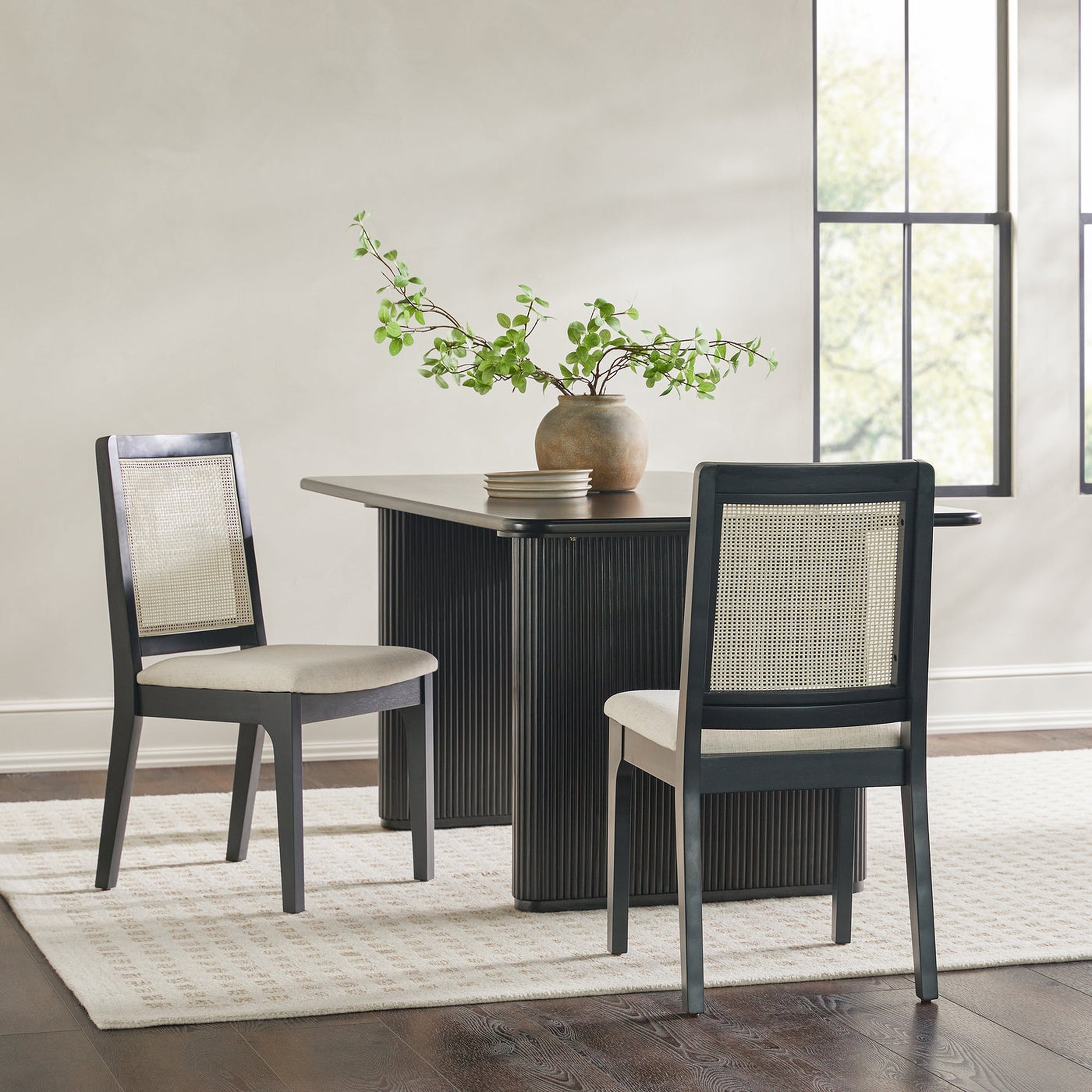 Catalina Solid Wood Dining Chair with Rattan Inset Back, Set of 2 - Walker Edison