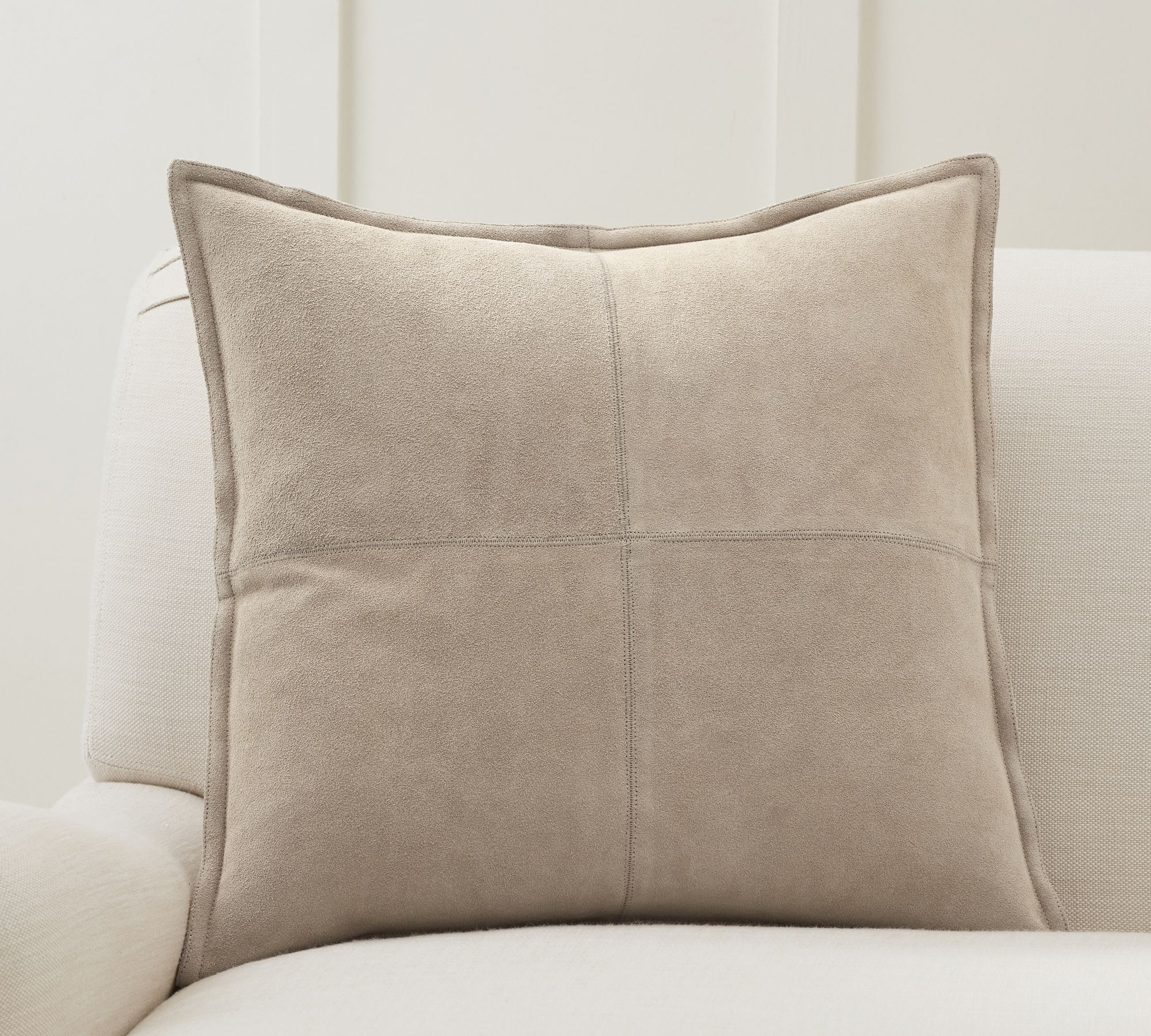 Pieced Suede Pillow Cover, 20", Stone - Pottery Barn