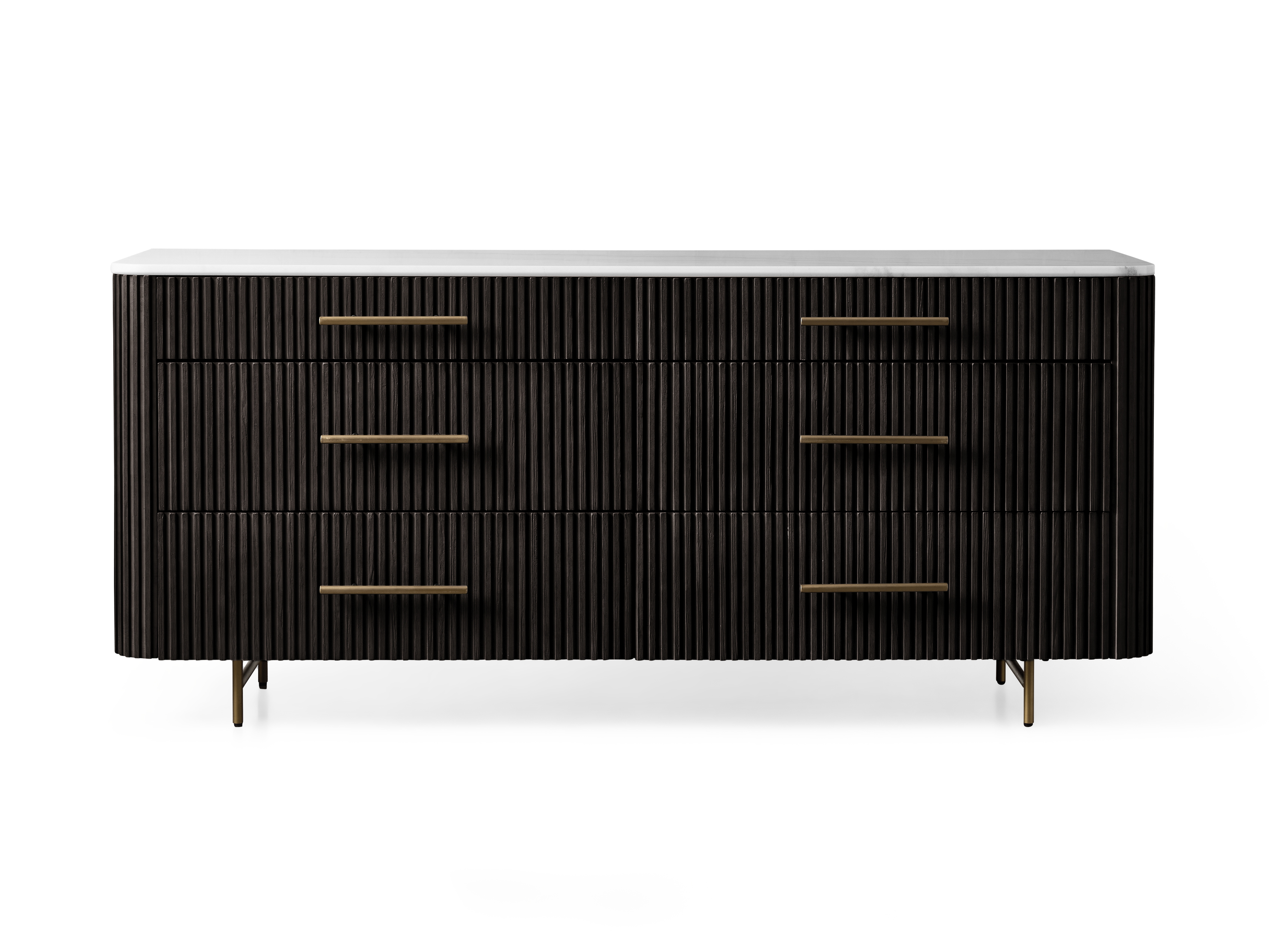 Finnley Six-Drawer Dresser in Stone Black  Ebony/White Marble - Arhaus