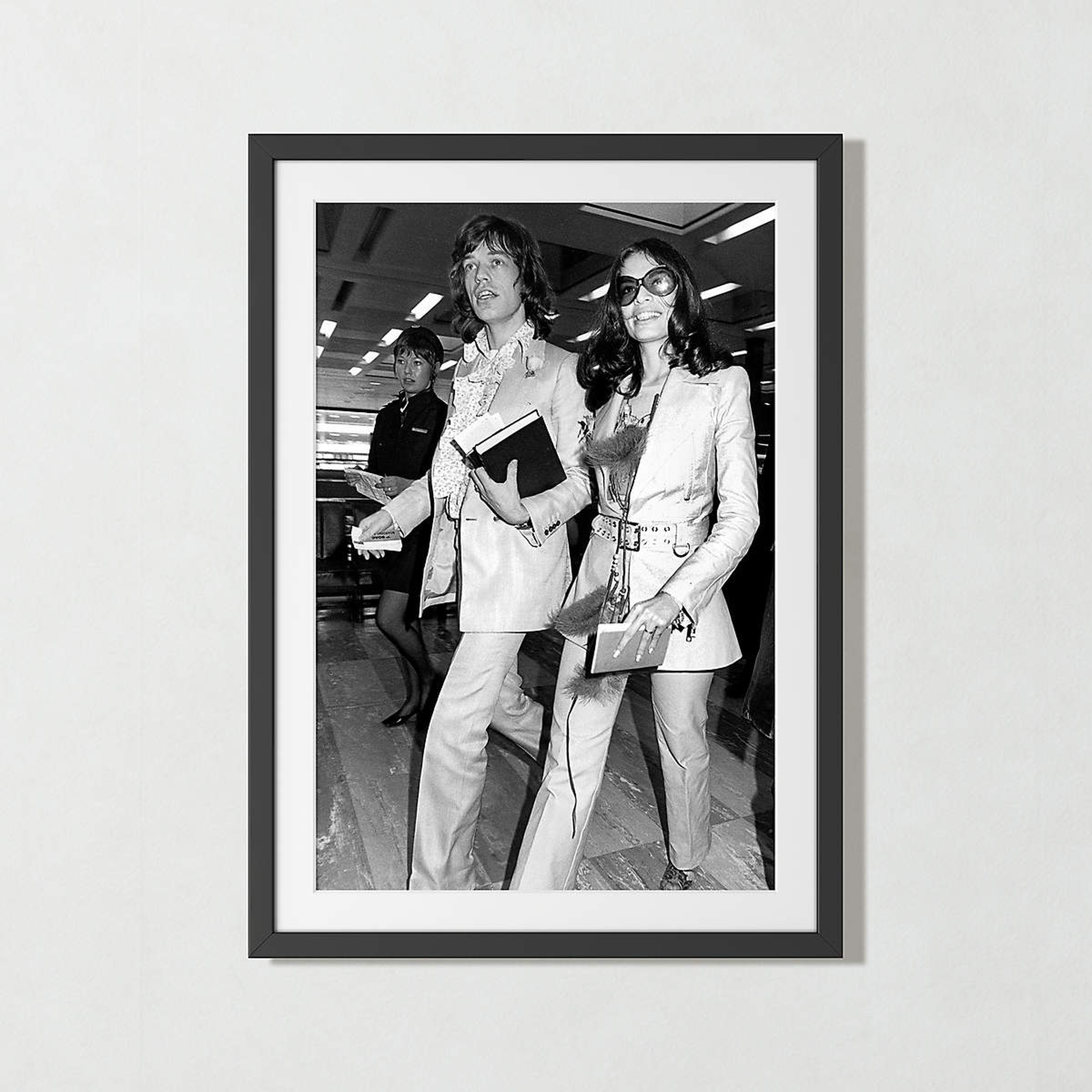 'Mick and Bianca at the London Airport, 1970' Photographic Print in Black Frame 21.5"x25.5" - CB2