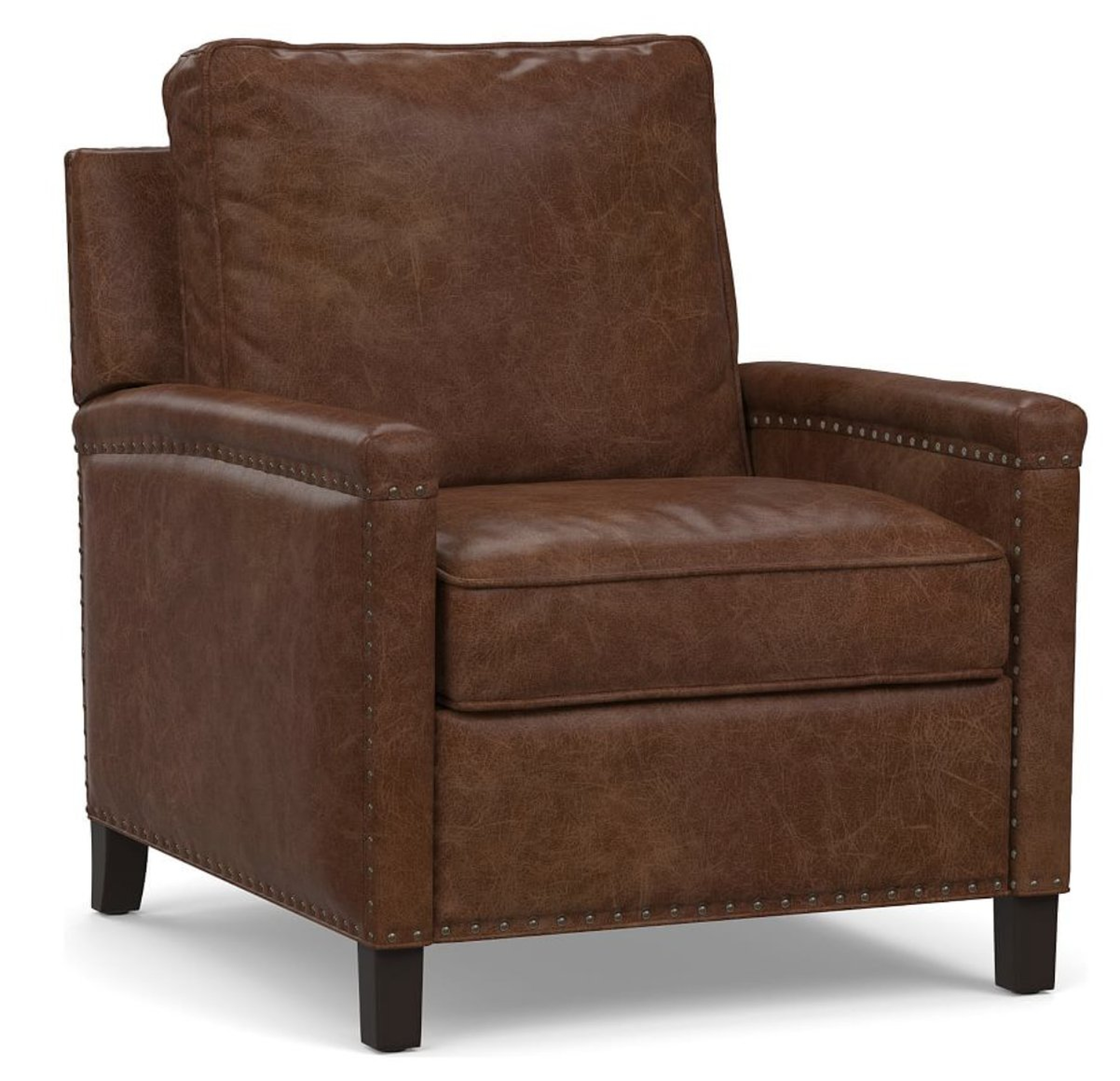Tyler Square Arm Leather Recliner with Nailheads, Down Blend Wrapped Cushions, Leather Statesville Molasses - Pottery Barn