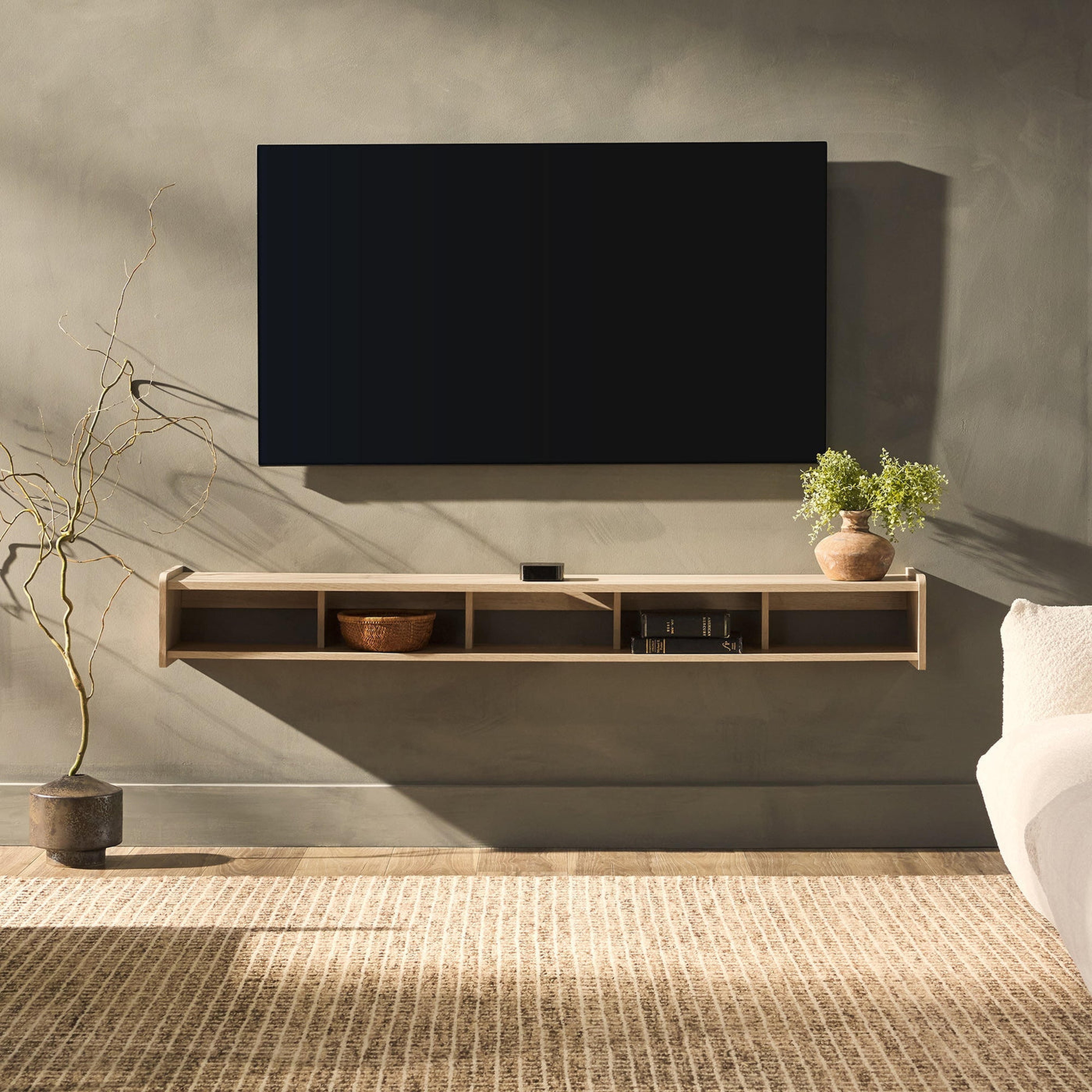 Simple Floating 70 inch TV Stand Symmetrical Wall Mounted - Coastal Oak - Walker Edison