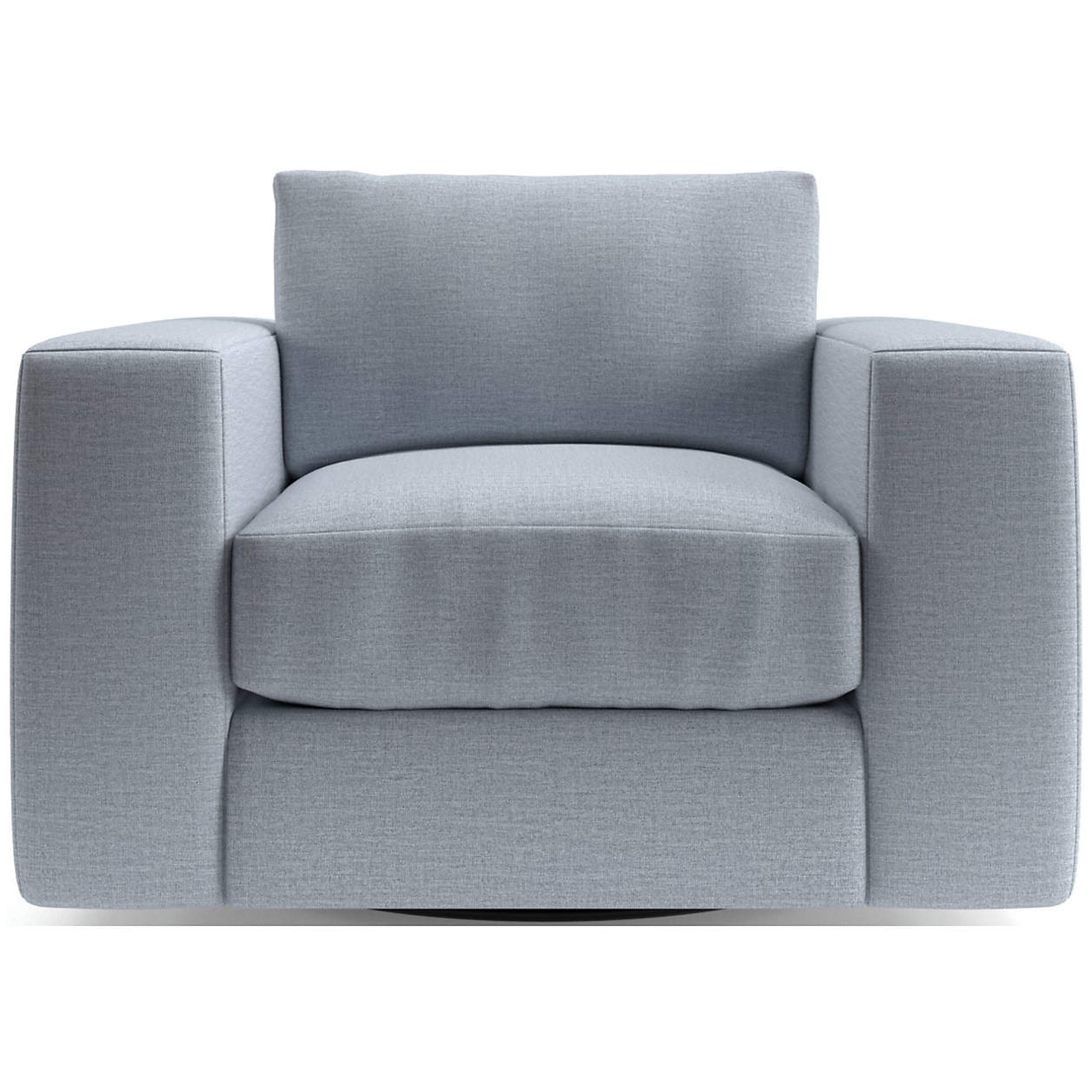 Oceanside Low Swivel Chair - In Ascend Fabric in Harbor - Crate and Barrel