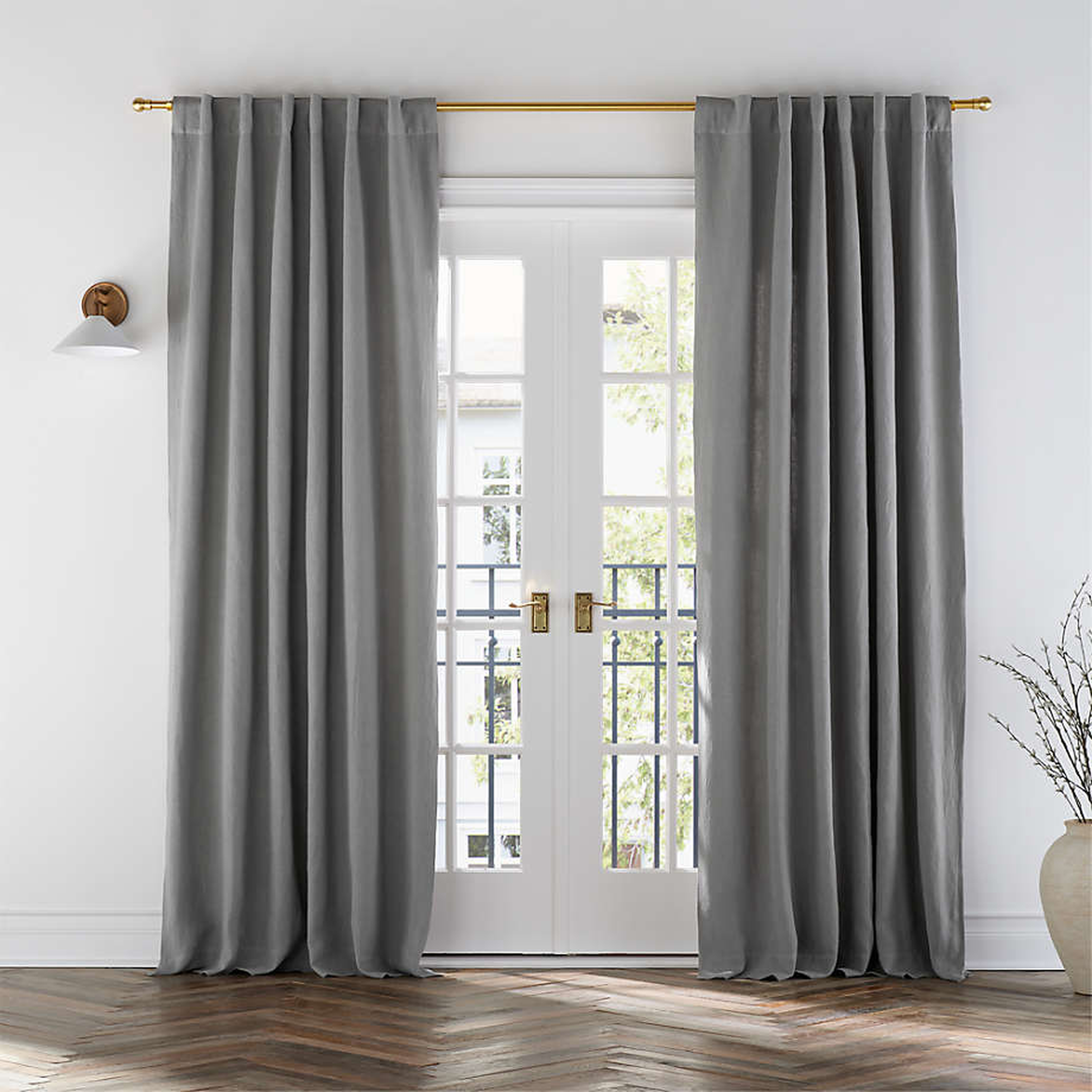 Pebble Grey EUROPEAN FLAX ™-Certified Linen Window Curtain Panel 52"x96" - Crate and Barrel