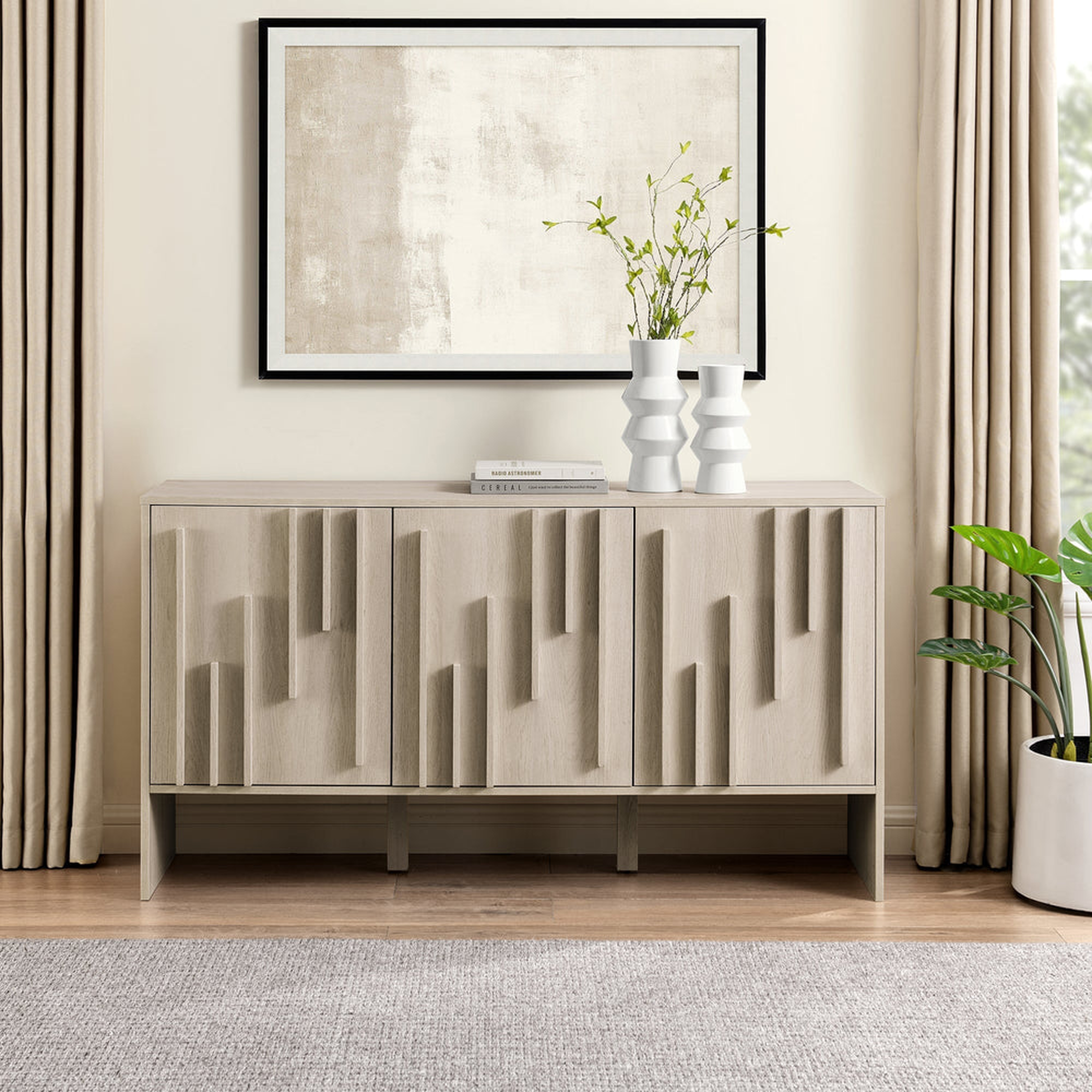 55" 3-Door Vertical Detail Sideboard - Ivory Oak - Walker Edison
